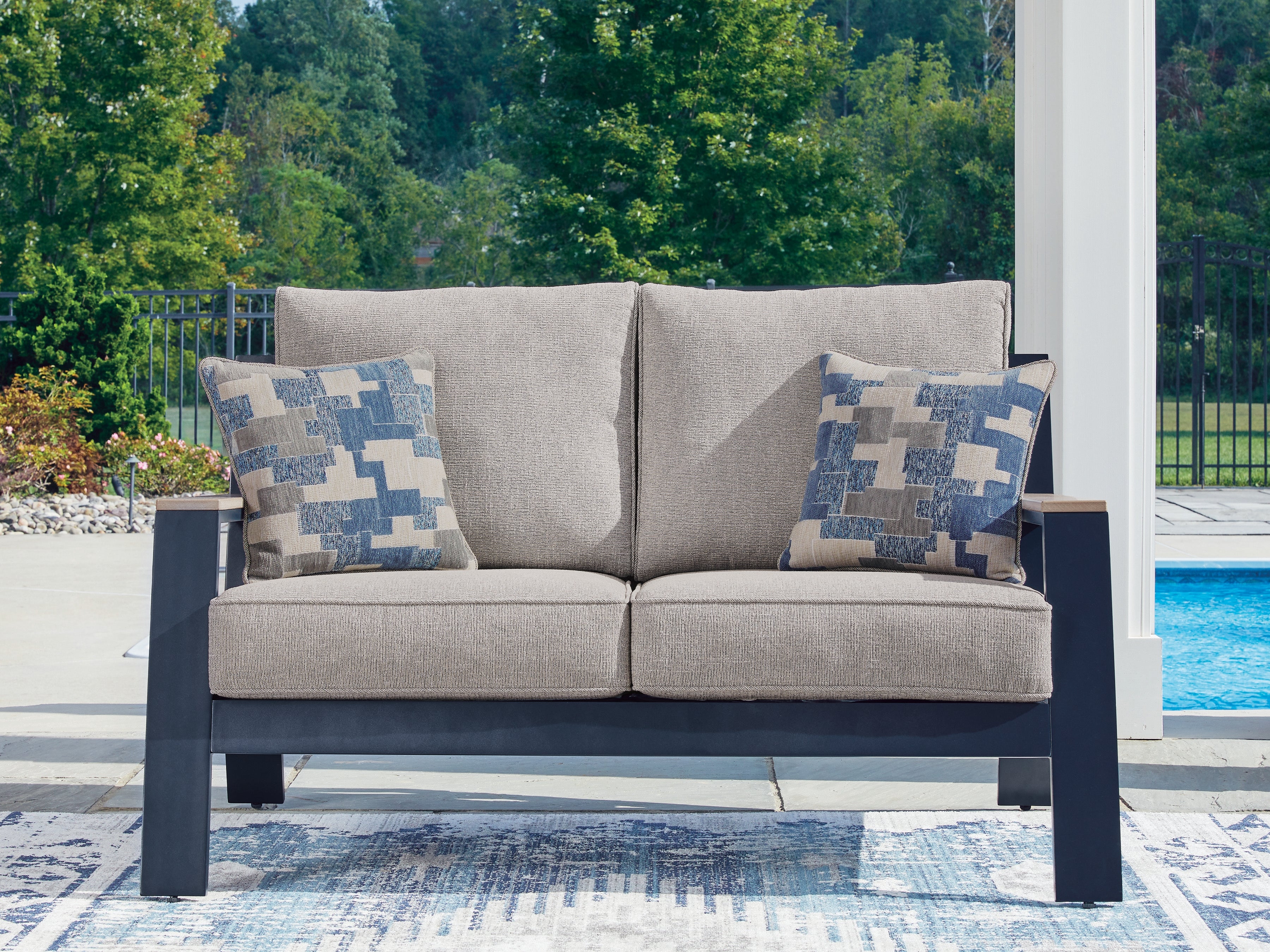 Diamond Furniture - Ashley Furniture - East Beach Outdoor Loveseat with Cushion - Loveseat w/Cushion - PCP587-835
