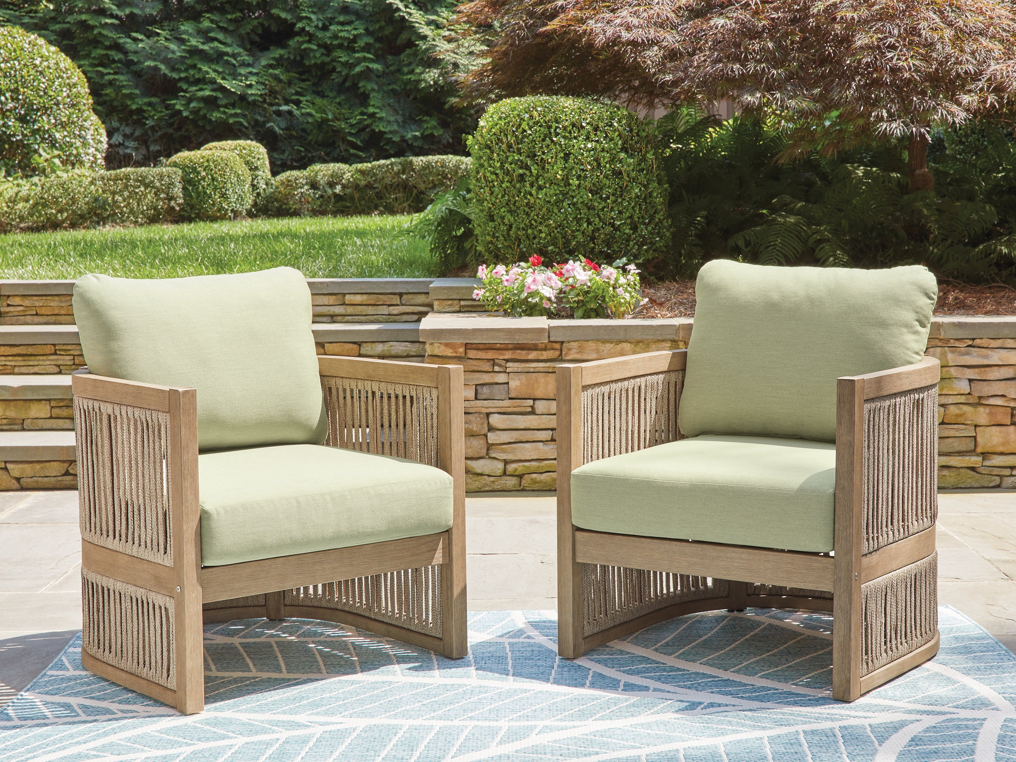 Diamond Furniture - Ashley Furniture - Serena Shores Outdoor - Lounge Chair w/Cushion (Set of 2) / Beige/Green - PCP604-820