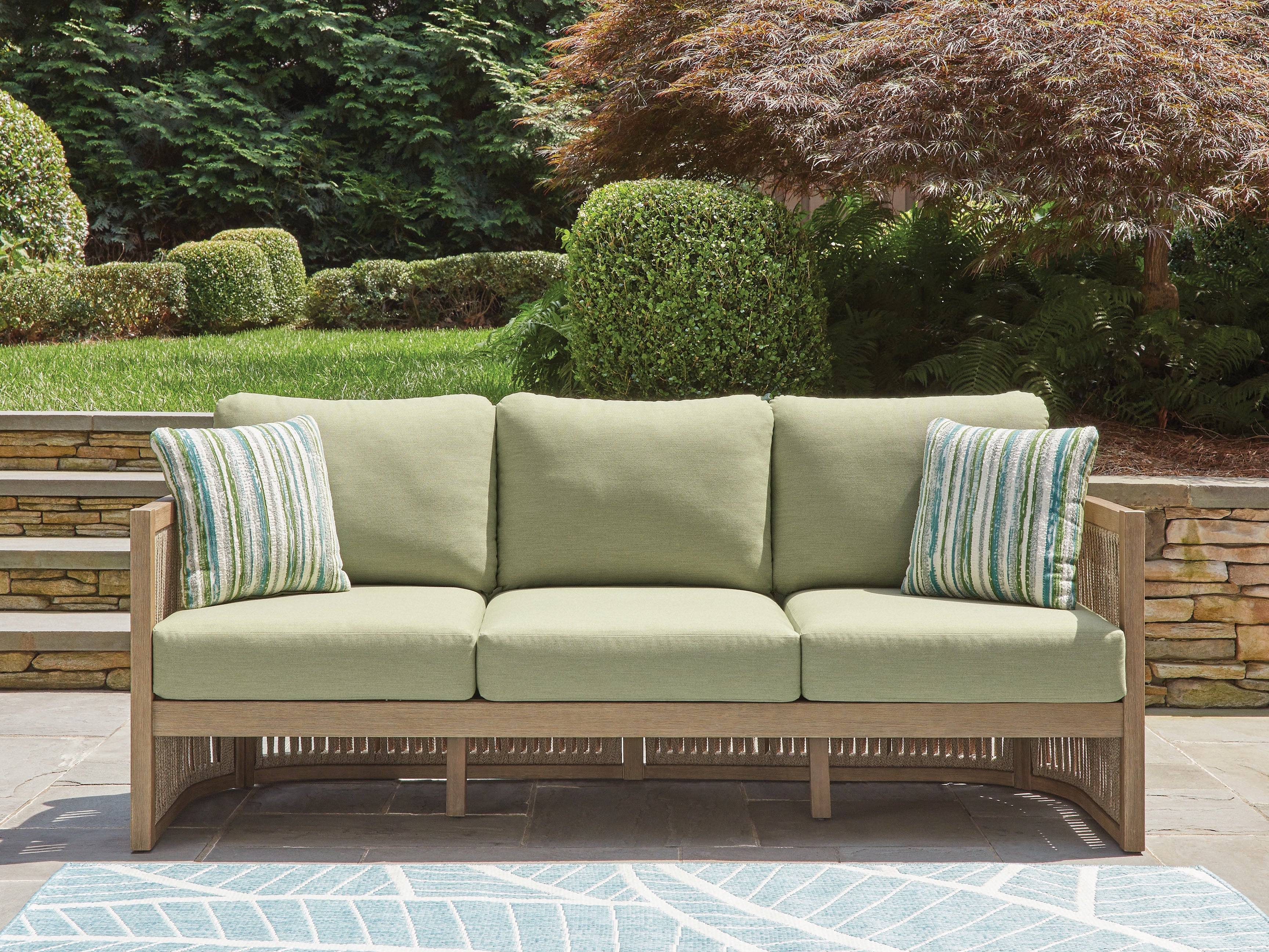 Diamond Furniture - Ashley Furniture - Serena Shores Outdoor - Sofa with Cushion / Beige/Green - PCP604-838