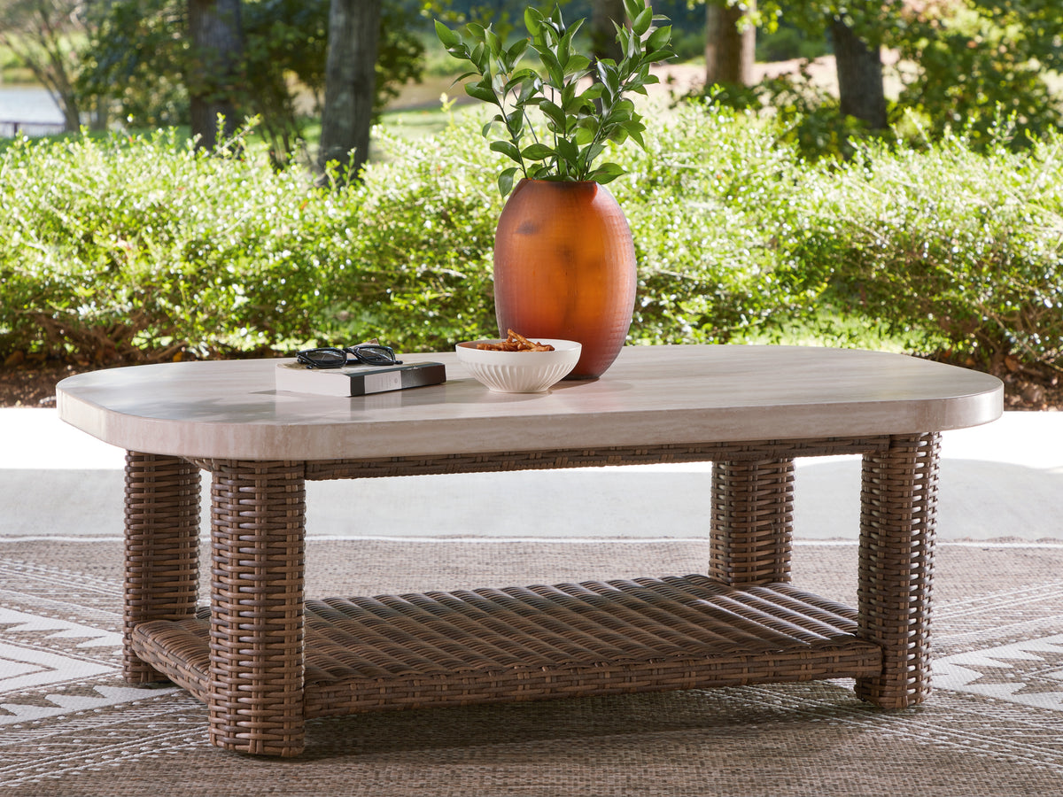 Diamond Furniture - Ashley Furniture - Dolan Creek Outdoor - Rectangular Cocktail Table / Beige/Brown - PCP610-701