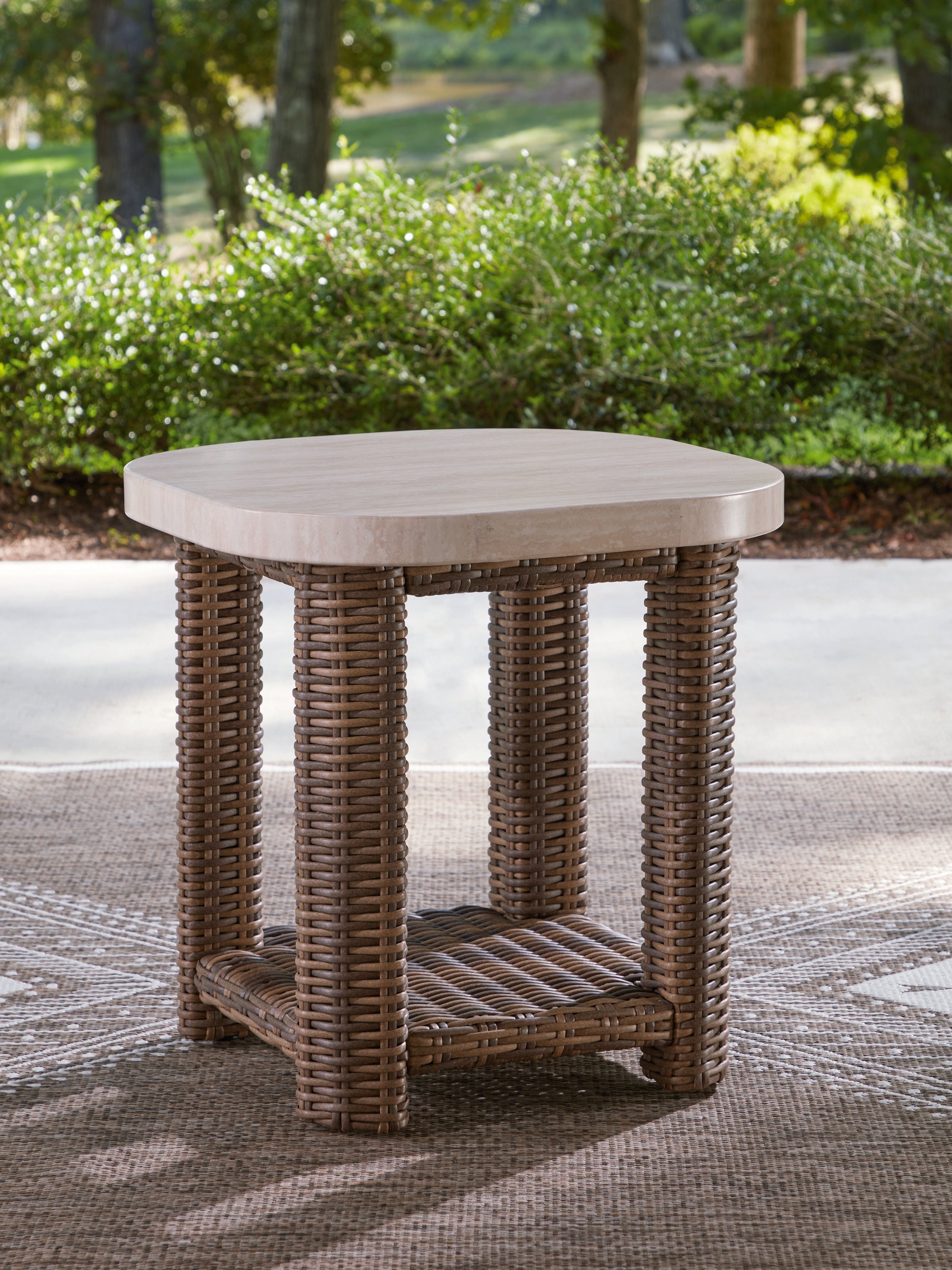 Diamond Furniture - Ashley Furniture - Dolan Creek Outdoor - Square End Table / Beige/Brown - PCP610-702
