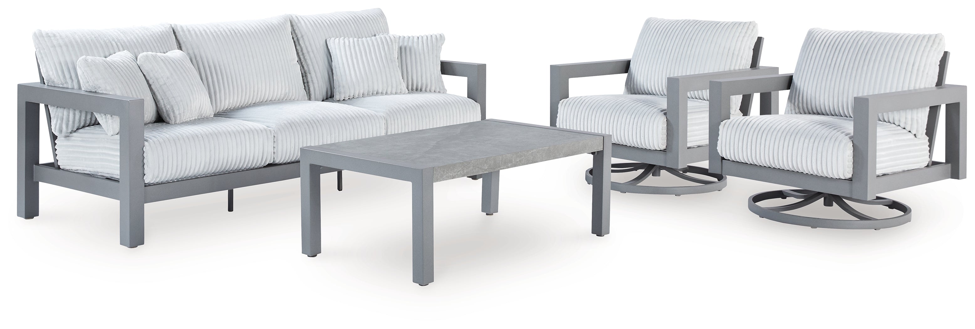 Diamond Furniture - Ashley Furniture - Hurley Park Outdoor Sofa, 2 Lounge Chairs and Coffee Table - Outdoor Sofa, 2 Lounge Chairs and Coffee Table / Gray - PCP695P2
