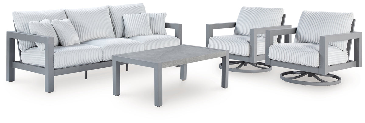 Diamond Furniture - Ashley Furniture - Hurley Park Outdoor Sofa, 2 Lounge Chairs and Coffee Table - Outdoor Sofa, 2 Lounge Chairs and Coffee Table / Gray - PCP695P2