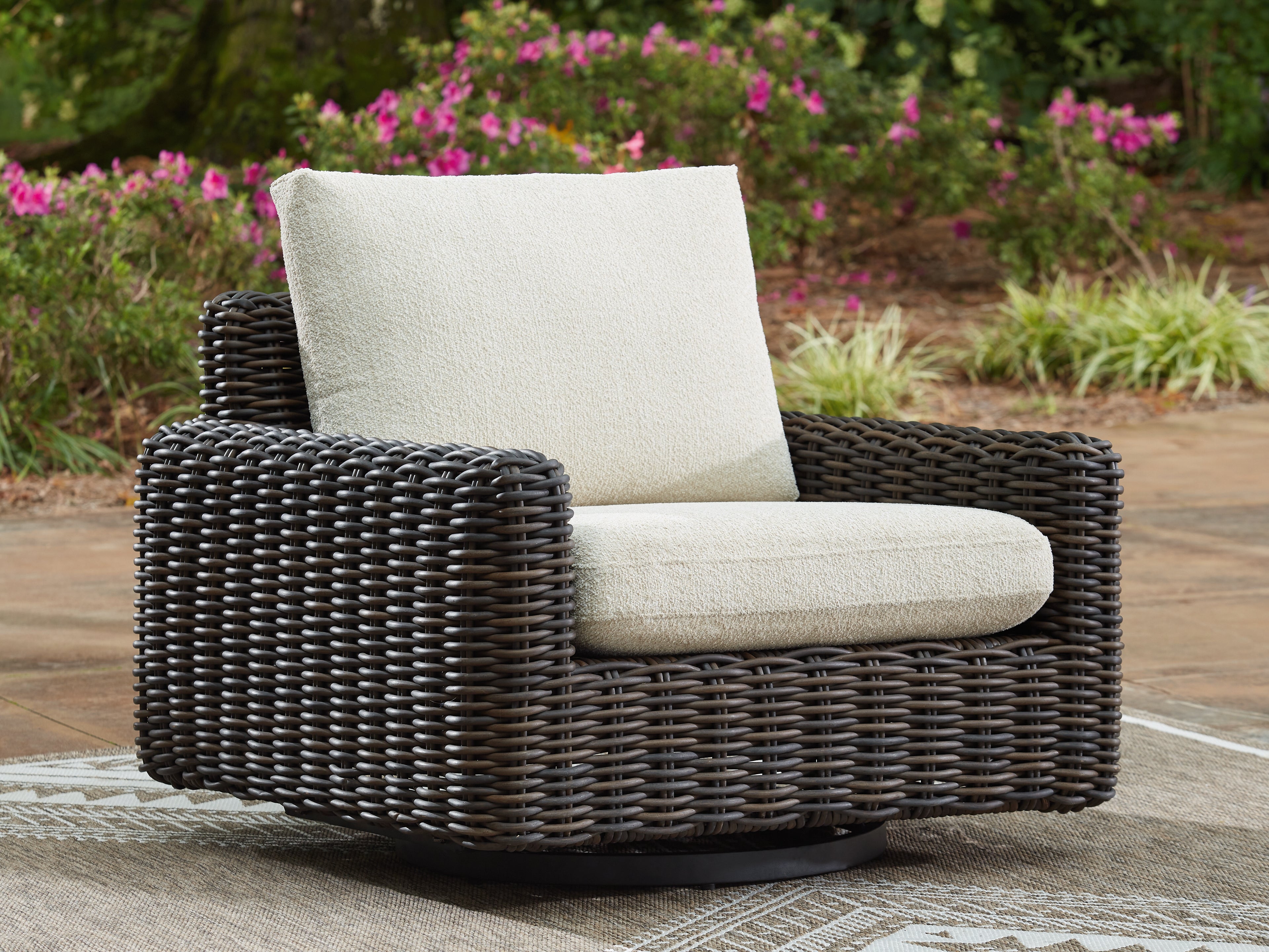 Diamond Furniture - Ashley Furniture - Kimora Outdoor - Swivel Glider Lounge w/Cushion / Beige/Dark Brown - P711-821