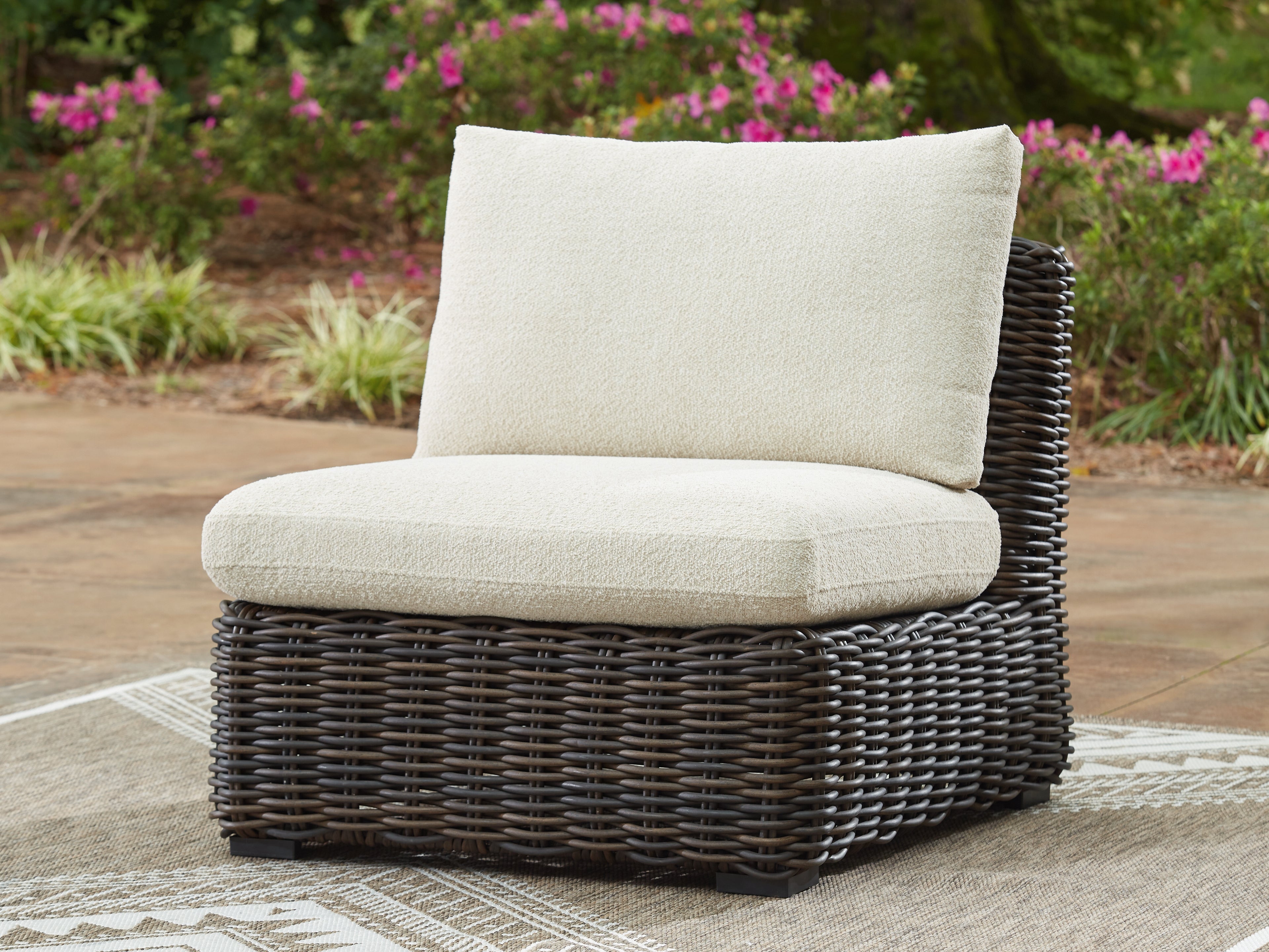 Diamond Furniture - Ashley Furniture - Kimora Outdoor - Armless Chair w/Cushion / Beige/Dark Brown - P711-846