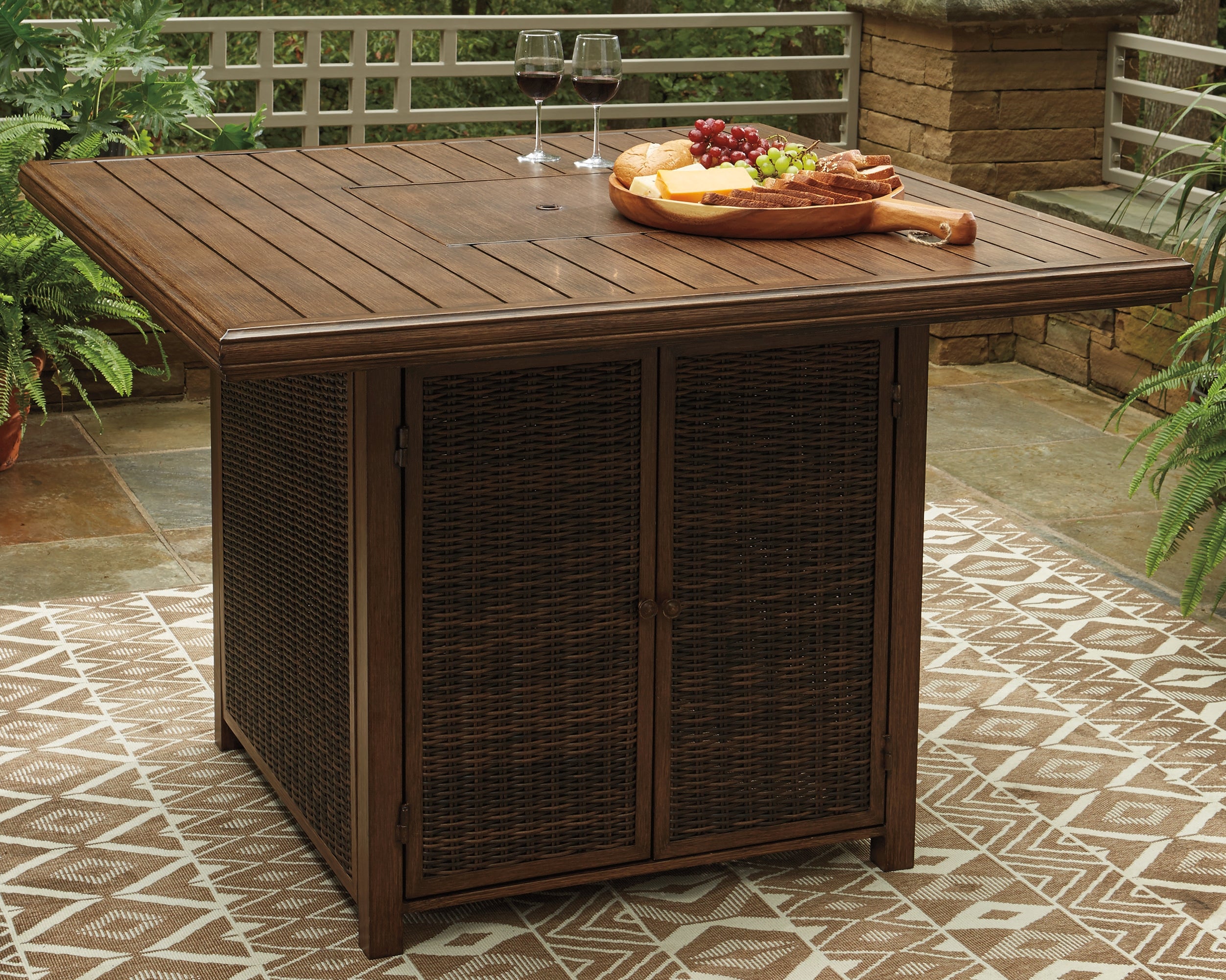Diamond Furniture - Ashley Furniture - Paradise Trail Bar Table with Fire Pit - Square Bar Table w/Fire Pit - P750-665