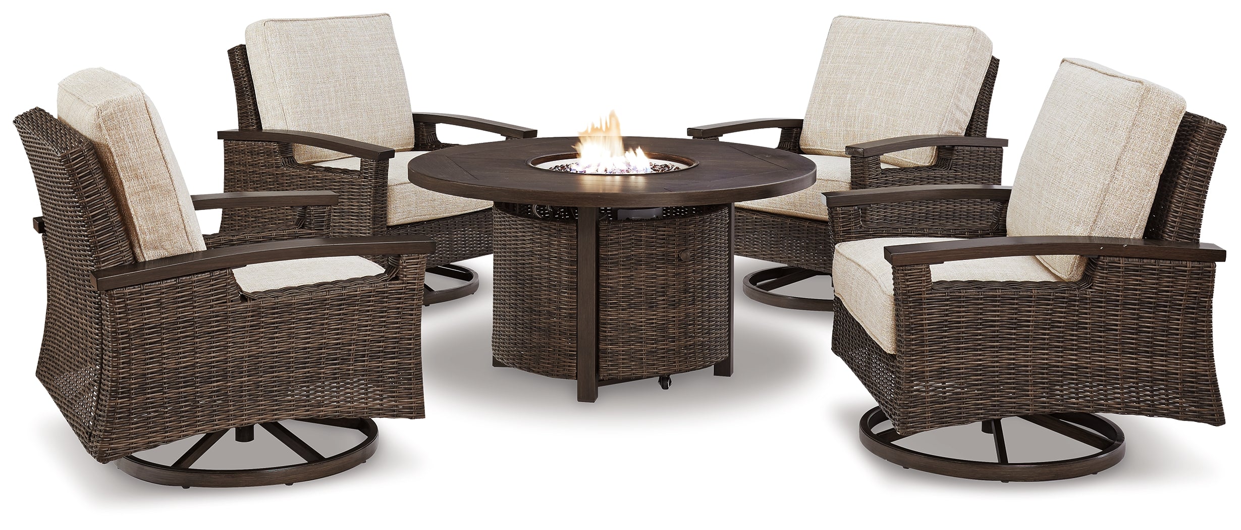 Diamond Furniture - Ashley Furniture - Paradise Trail Outdoor Fire Pit Table with 4 Lounge Chairs - Outdoor Fire Pit Table with 4 Lounge Chairs - P750P7