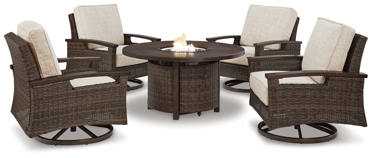 Diamond Furniture - Ashley Furniture - Paradise Trail Outdoor Fire Pit Table with 4 Lounge Chairs - Outdoor Fire Pit Table with 4 Lounge Chairs - P750P7