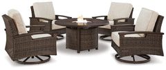 Diamond Furniture - Ashley Furniture - Paradise Trail Outdoor Fire Pit Table with 4 Lounge Chairs - Outdoor Fire Pit Table with 4 Lounge Chairs - P750P7