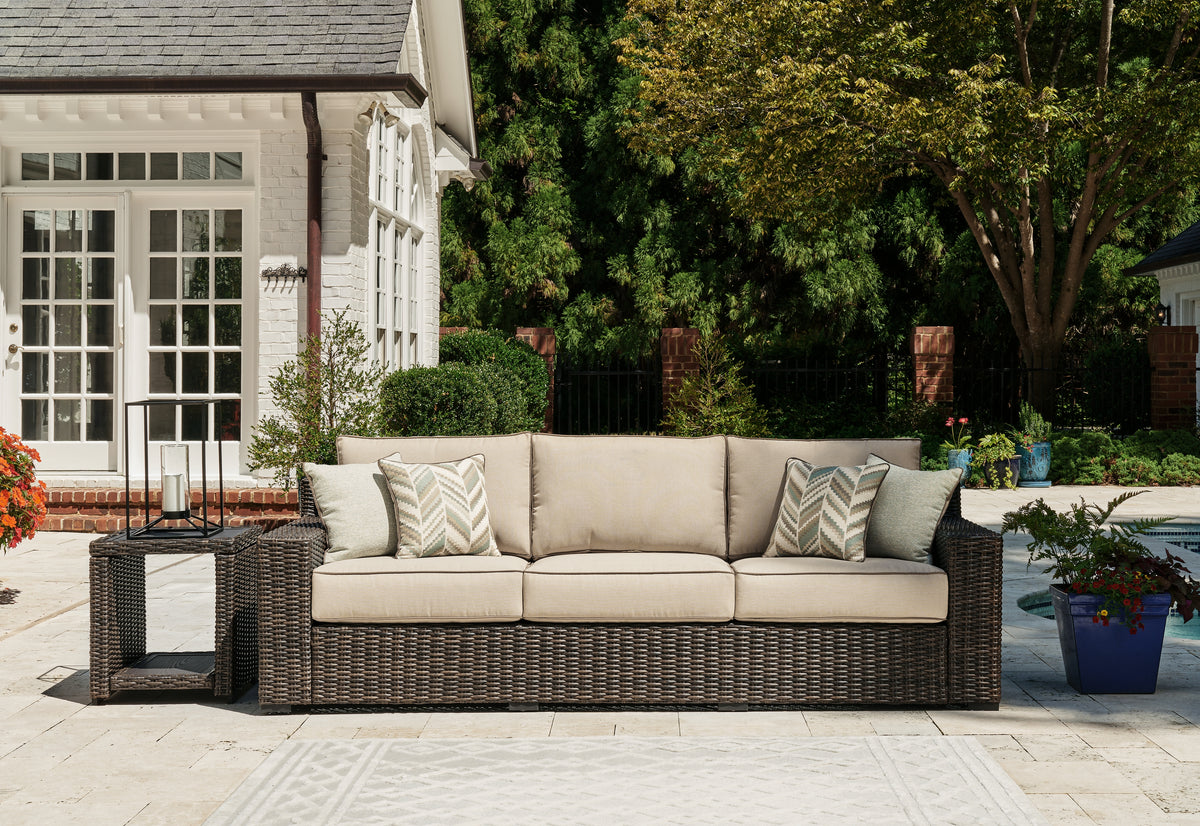 Diamond Furniture - Ashley Furniture - Coastline Bay Outdoor Sofa with Cushion - Sofa with Cushion / Brown - P784-838