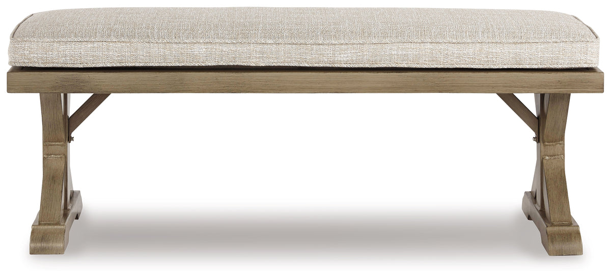 Diamond Furniture - Ashley Furniture - Beachcroft 4-Piece Outdoor Sectional, 2 Arm Chairs, Lounge Chair and Bench - 4-Piece Outdoor Sectional, 2 Arm Chairs, Lounge Chair and Bench / Beige - P791P18