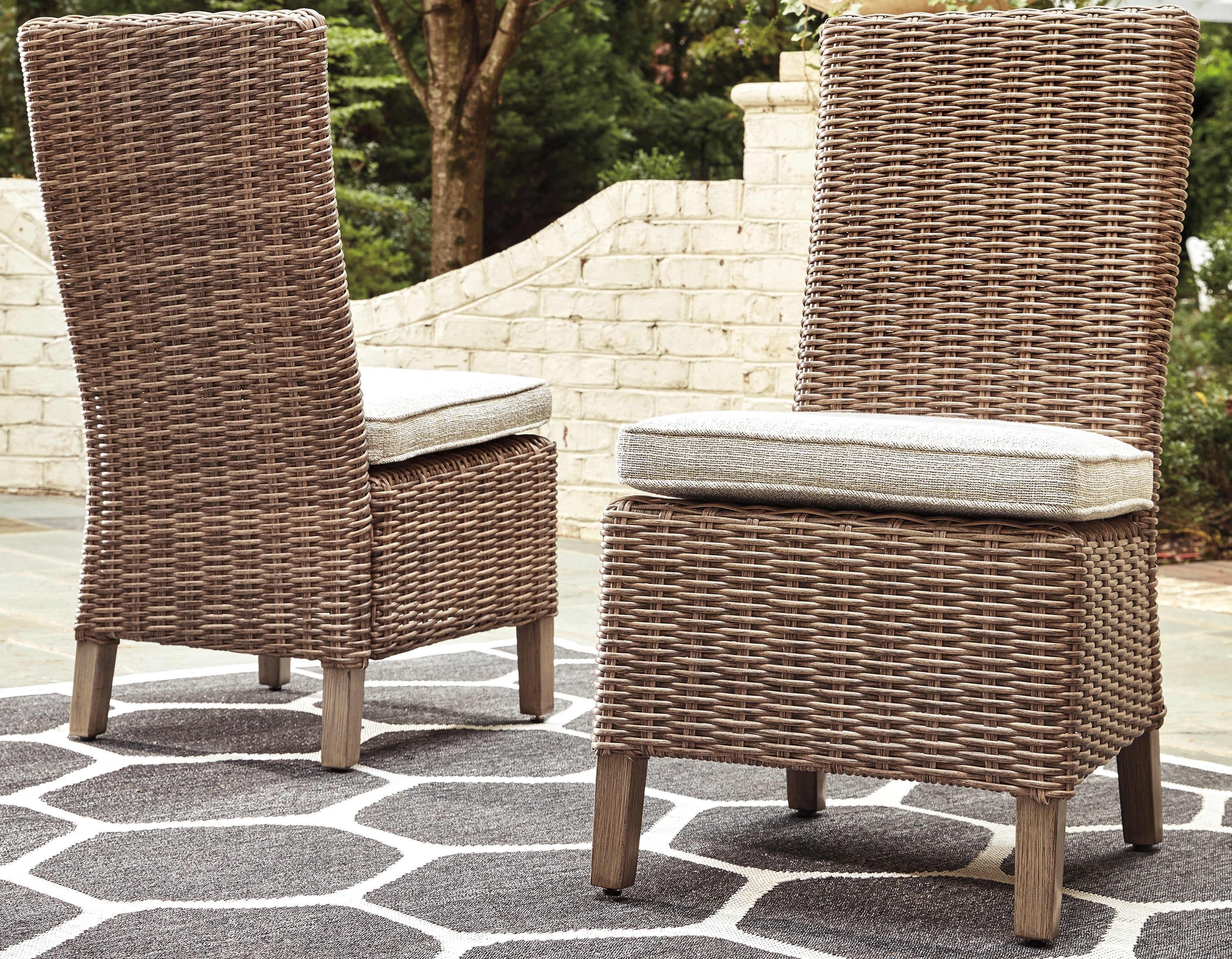 Diamond Furniture - Ashley Furniture - Beachcroft Outdoor - Side Chair with Cushion (Set of 2) / Beige - P791-601