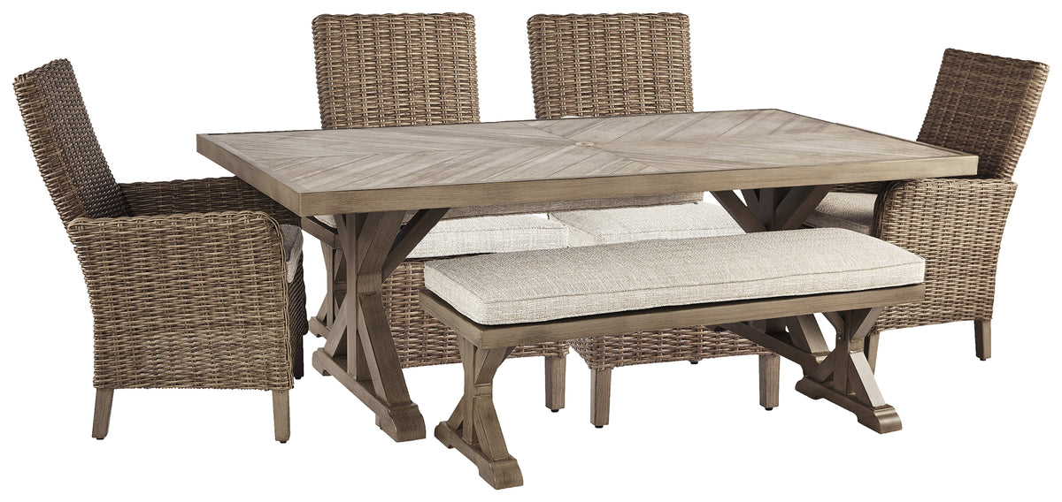 Diamond Furniture - Ashley Furniture - Beachcroft Outdoor Dining Table with 4 Chairs and Bench - Outdoor Dining Table with 4 Chairs and Bench - P791P4