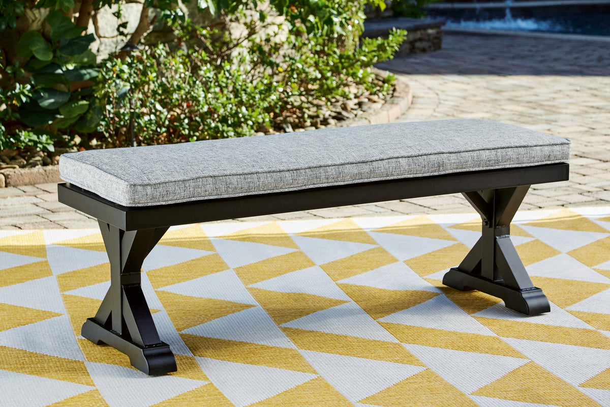 Diamond Furniture - Ashley Furniture - Beachcroft Outdoor Bench with Cushion - Bench with Cushion / Black/Light Gray - P792-600