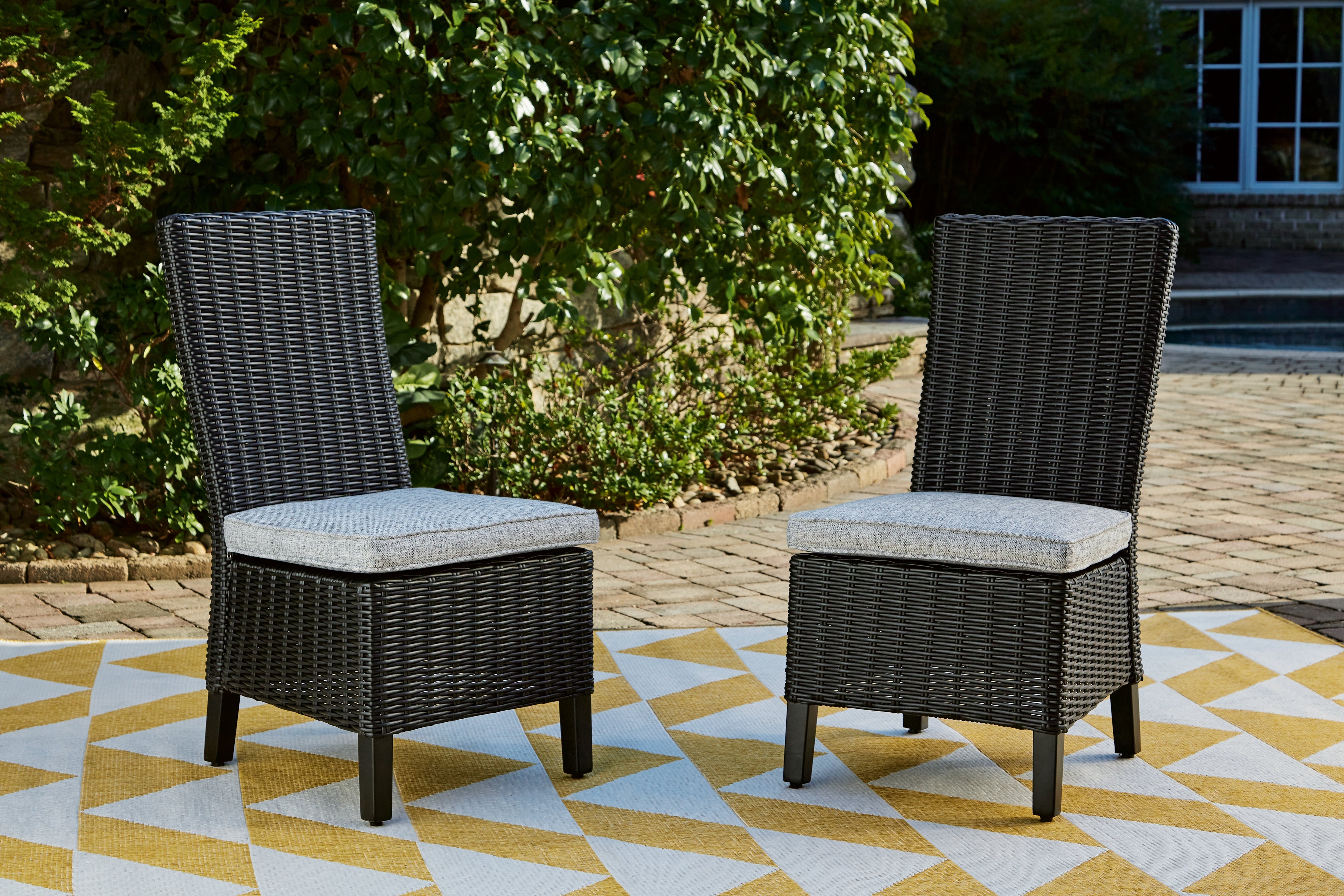 Diamond Furniture - Ashley Furniture - Beachcroft Outdoor - Side Chair with Cushion (Set of 2) / Black/Light Gray - P792-601