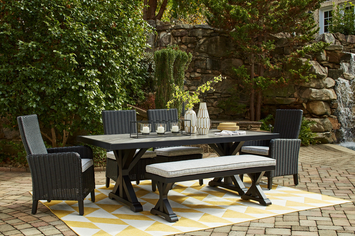 Diamond Furniture - Ashley Furniture - Beachcroft Outdoor Dining Table, 4 Chairs and Bench - Outdoor Dining Table, 4 Chairs and Bench - P792P4