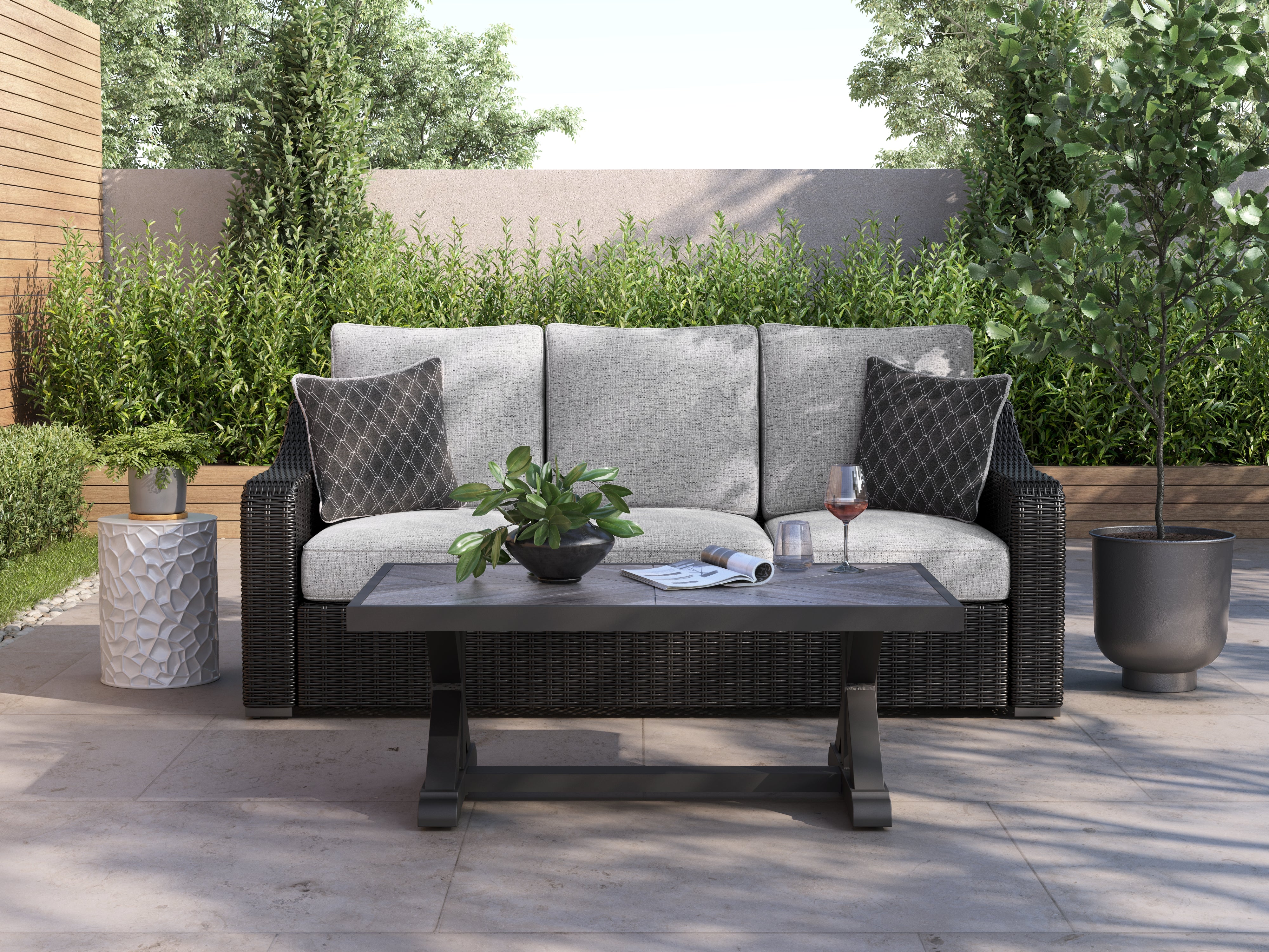 Diamond Furniture - Ashley Furniture - Beachcroft Outdoor Sofa with Cushion - Sofa with Cushion / Black/Light Gray - P792-838