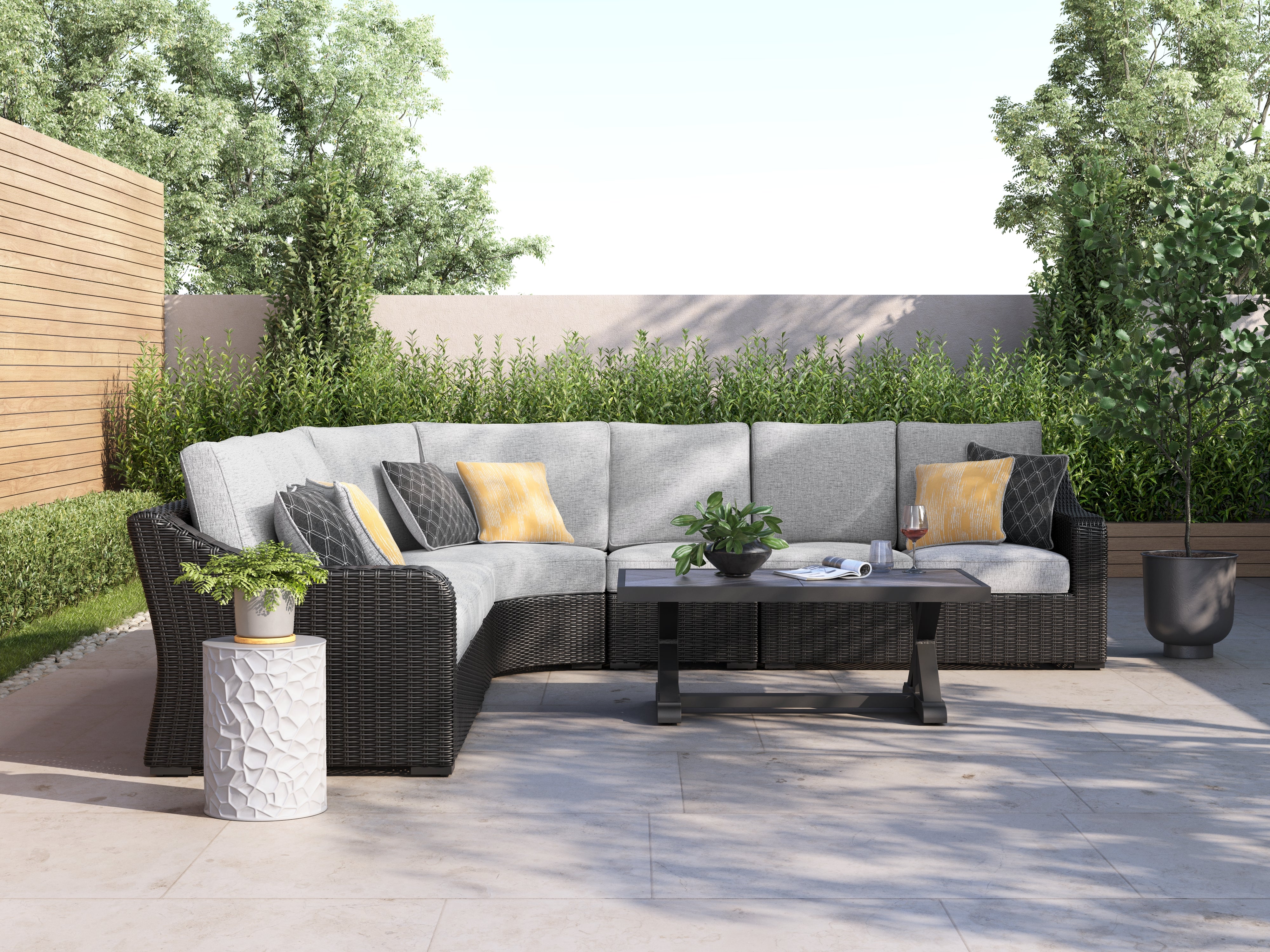 Diamond Furniture - Ashley Furniture - Beachcroft Outdoor - 5-Piece Outdoor Sectional / Black/Light Gray - P792P6