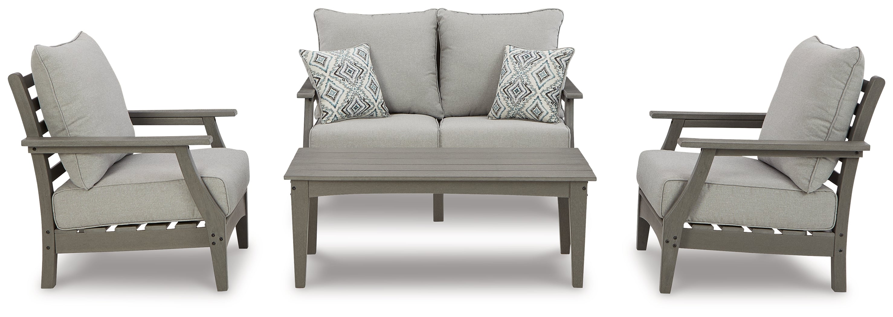 Diamond Furniture - Ashley Furniture - Visola Outdoor Loveseat, 2 Lounge Chairs and Coffee Table - Outdoor Loveseat, 2 Lounge Chairs and Coffee Table - P802P1