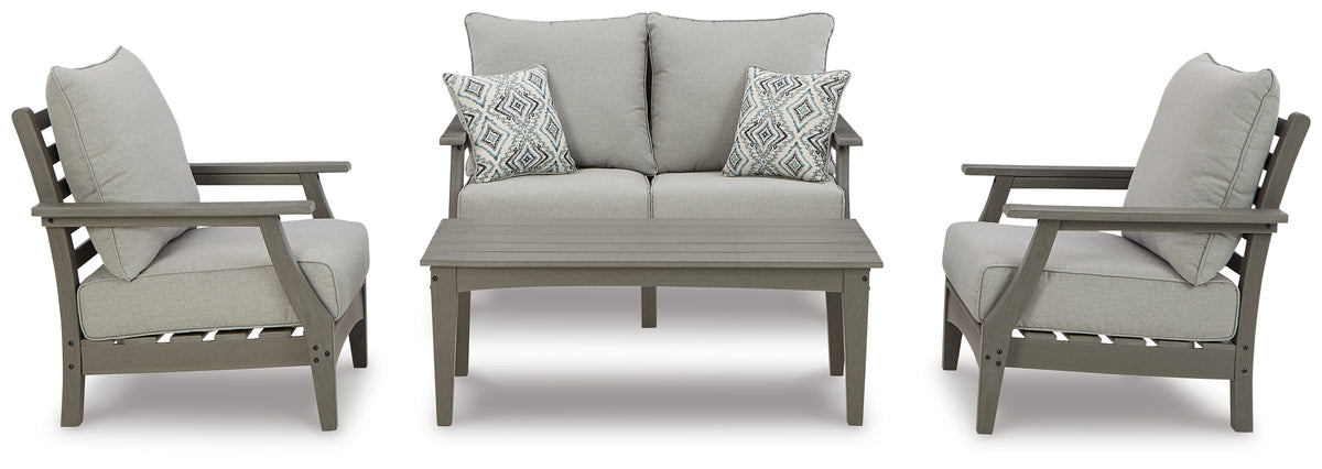 Diamond Furniture - Ashley Furniture - Visola Outdoor Loveseat, 2 Lounge Chairs and Coffee Table - Outdoor Loveseat, 2 Lounge Chairs and Coffee Table - P802P1