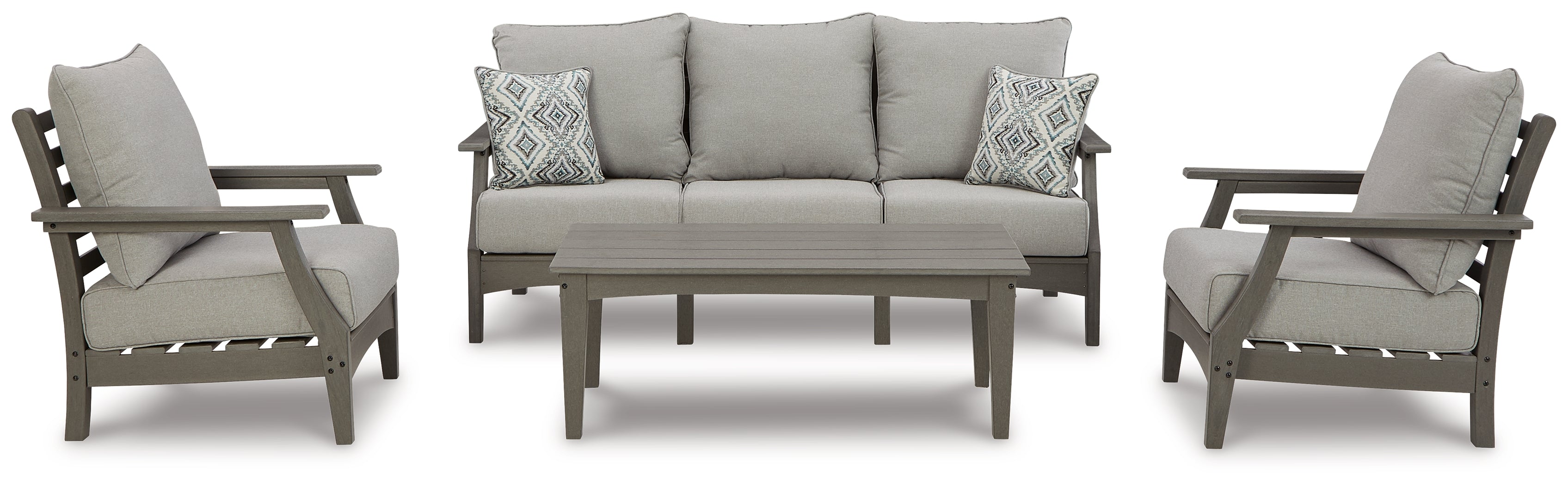Diamond Furniture - Ashley Furniture - Visola Outdoor Sofa, 2 Lounge Chairs and Coffee Table - Outdoor Sofa, 2 Lounge Chairs and Coffee Table - P802P2