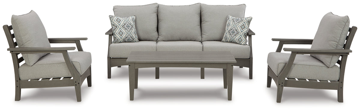 Diamond Furniture - Ashley Furniture - Visola Outdoor Sofa, 2 Lounge Chairs and Coffee Table - Outdoor Sofa, 2 Lounge Chairs and Coffee Table - P802P2