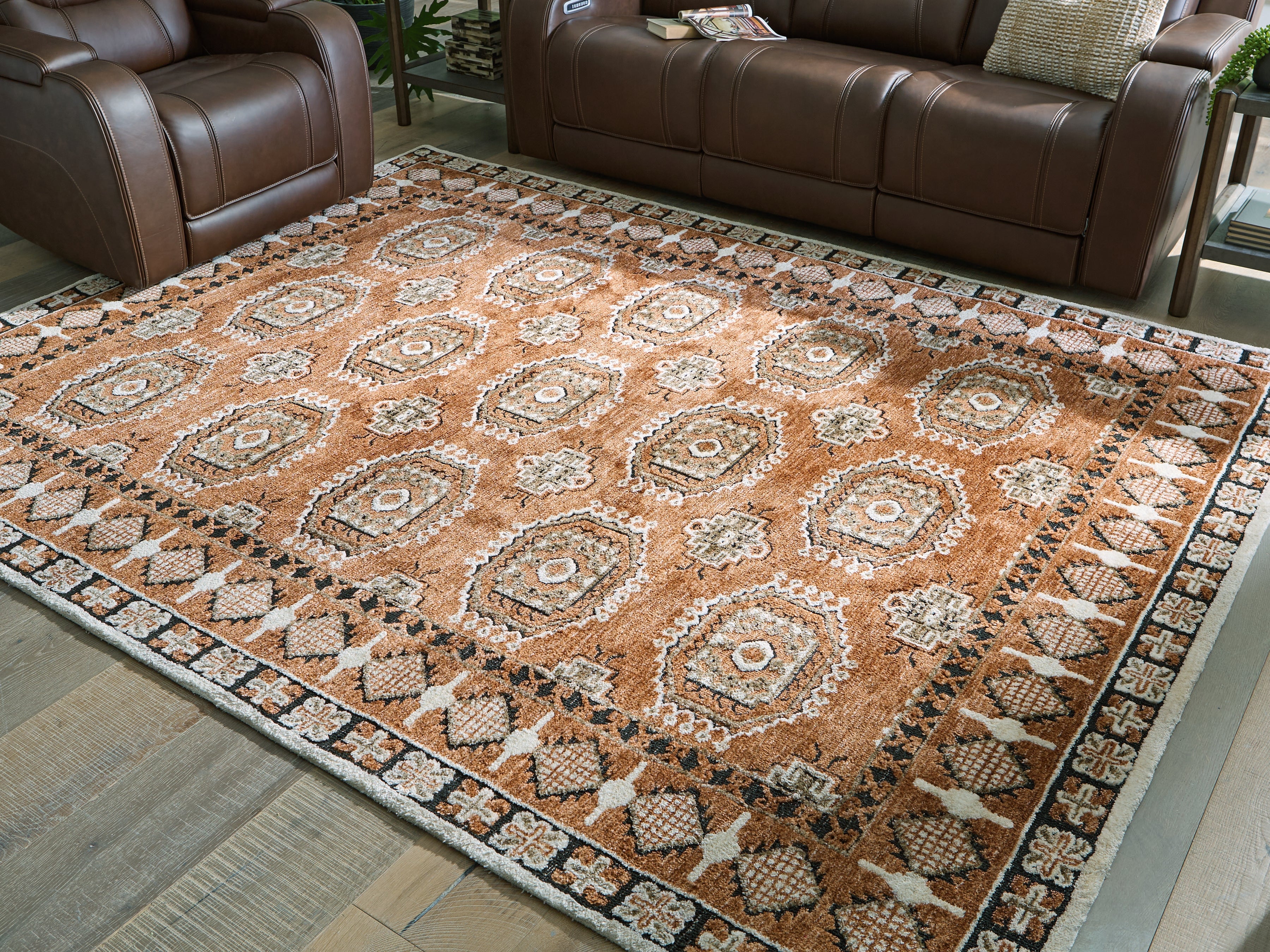 Diamond Furniture - Ashley Furniture - Qaabiz Rug - 7'8" x 10' Area Rug / Sienna/Ivory/Black - R407521