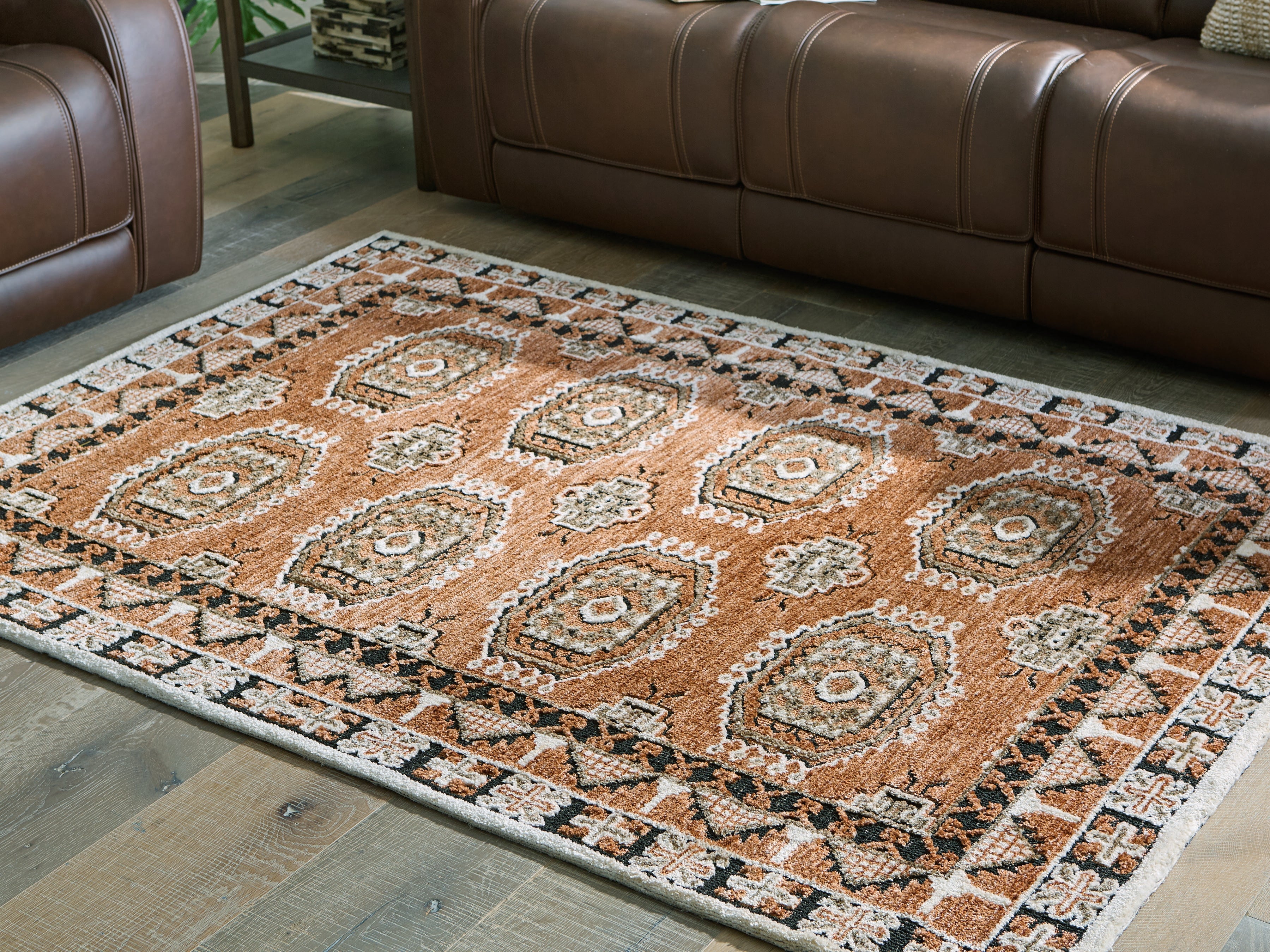 Diamond Furniture - Ashley Furniture - Qaabiz Rug - 5' x 7' Area Rug / Sienna/Ivory/Black - R407522