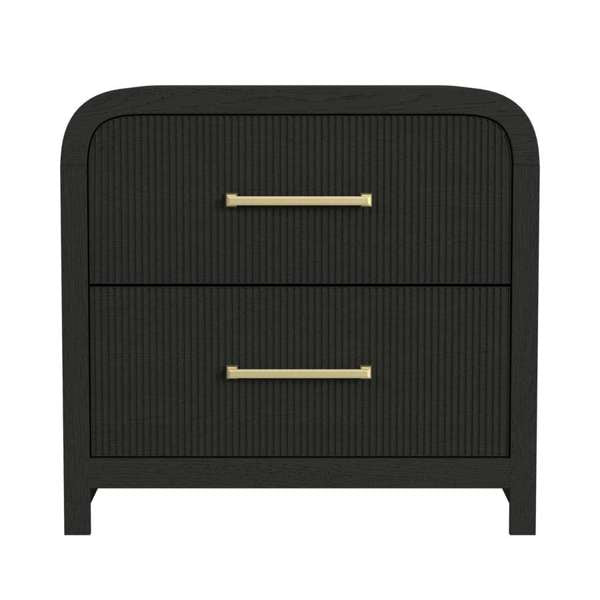 2-Drawer Nightstand with USB in Black with Grain