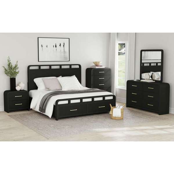 King Storage Bed in Black with Grain