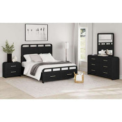 Dresser and Mirror Set in Black with Grain