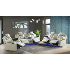 Power Motion Sofa w/ Dropdown and LED Lights, and Power Motion Loveseat in Oyster