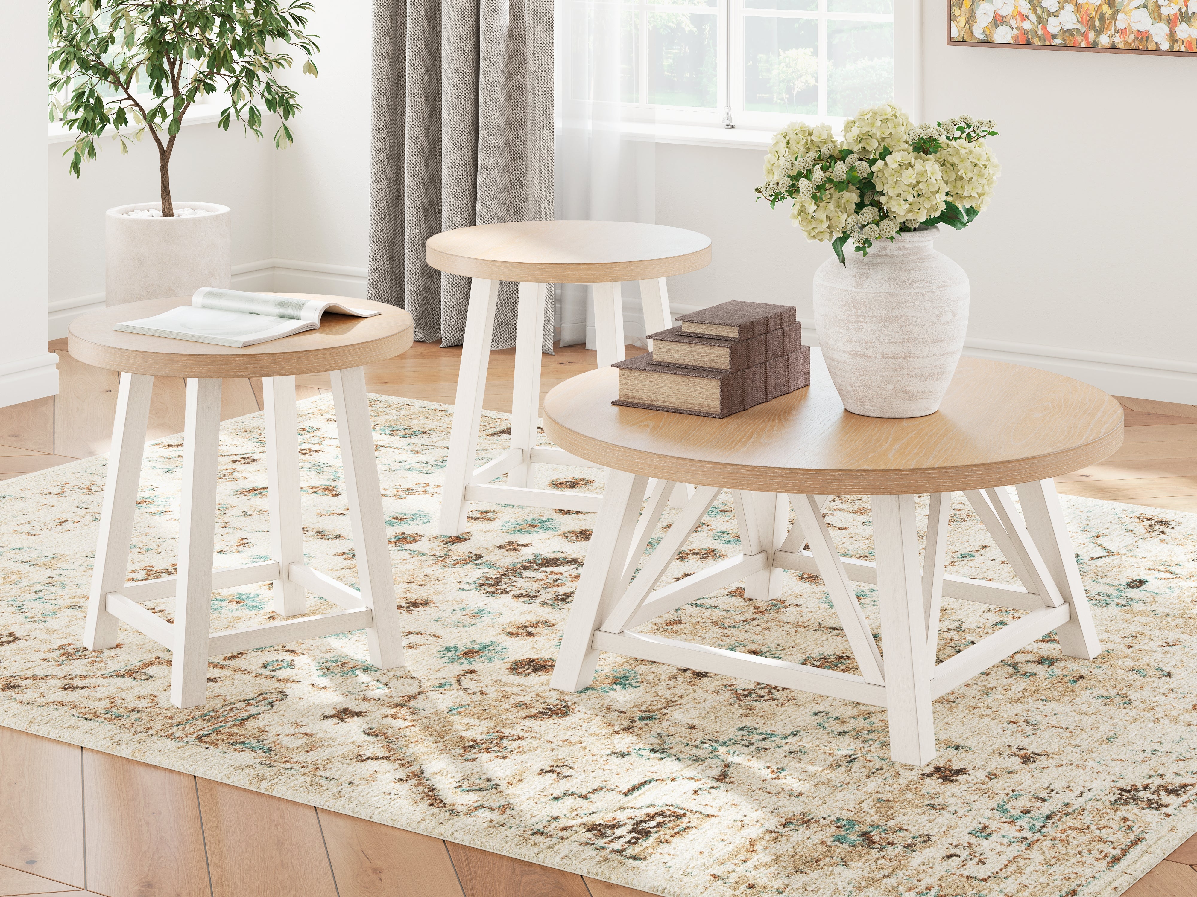 Diamond Furniture - Ashley Furniture - Fawndell Table (Set of 3) - Occasional Table Set (3/CN) / Antique White/Brown - T193-13