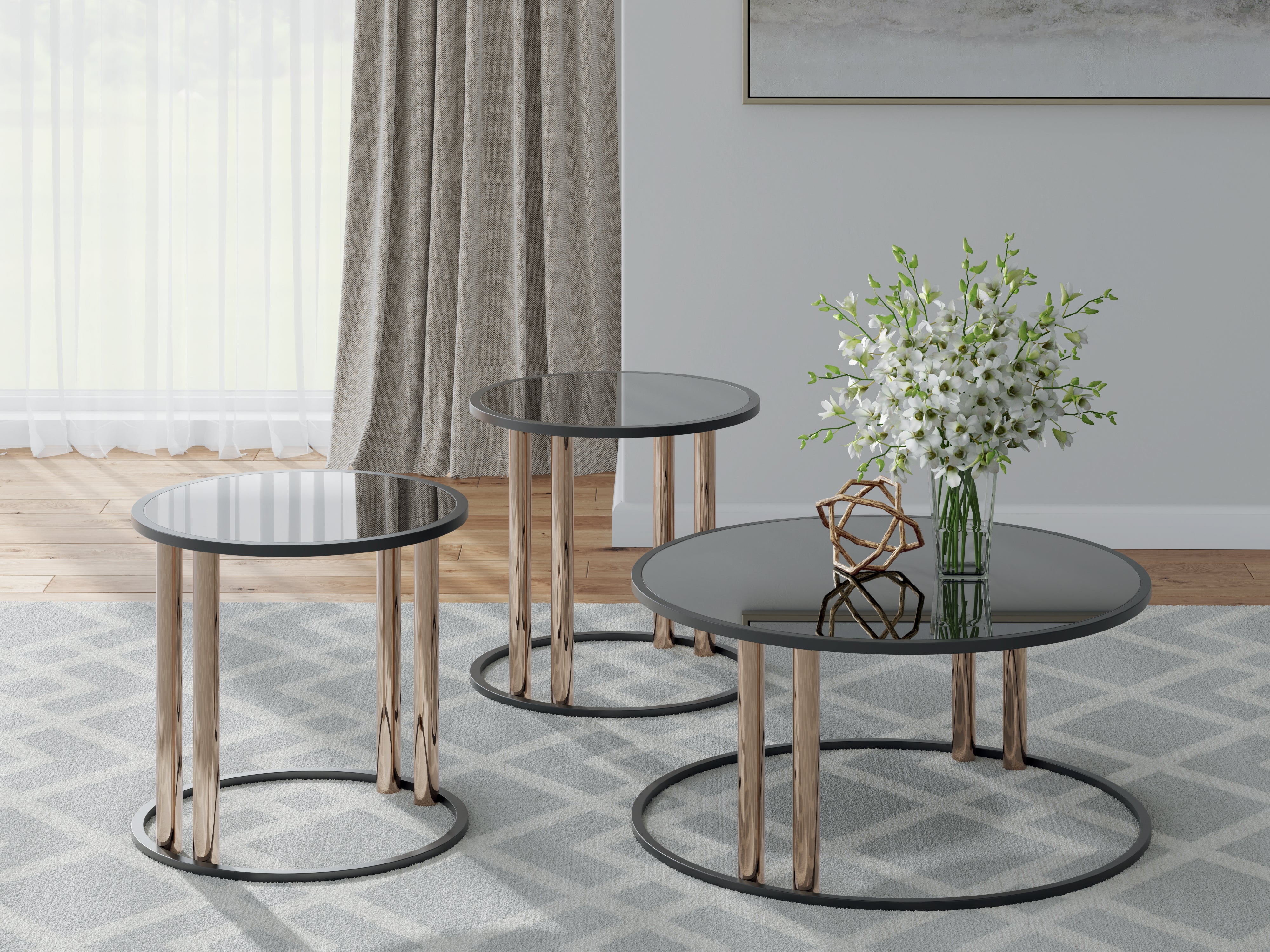Diamond Furniture - Ashley Furniture - Hannerly Table (Set of 3) - Occasional Table Set (3/CN) / Black/Gold Finish - T219-13