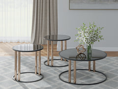 Diamond Furniture - Ashley Furniture - Hannerly Table (Set of 3) - Occasional Table Set (3/CN) / Black/Gold Finish - T219-13