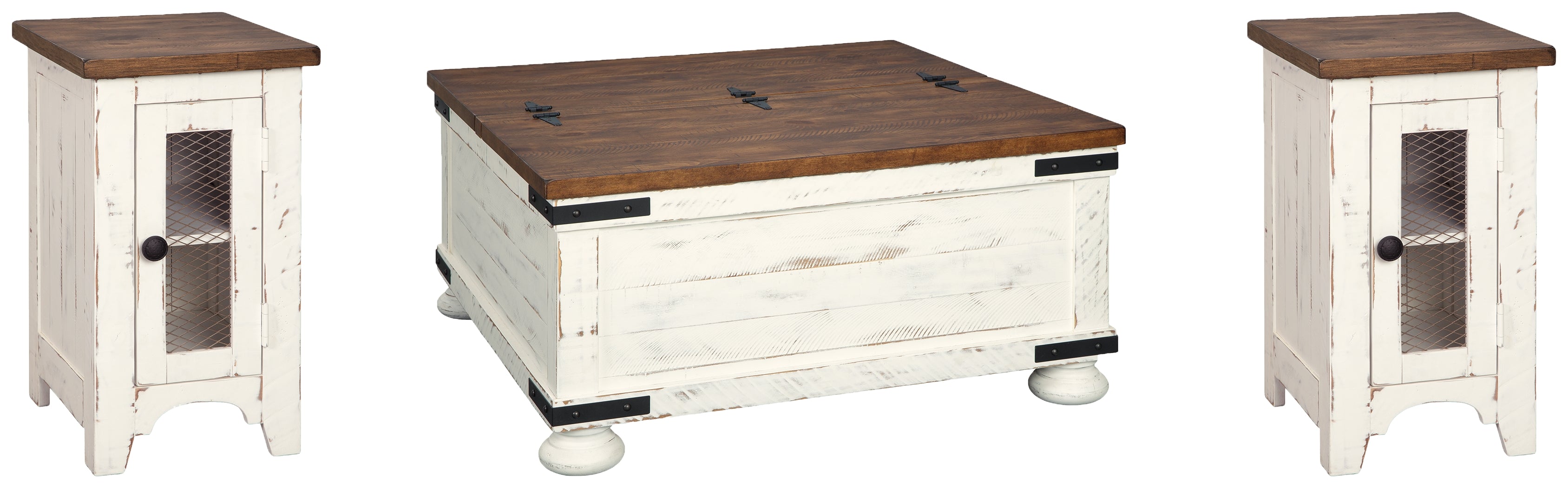 Diamond Furniture - Ashley Furniture - Wystfield Coffee Table and 2 Chairside End Tables - Coffee Table and 2 Chairside End Tables / White/Brown - T459T2