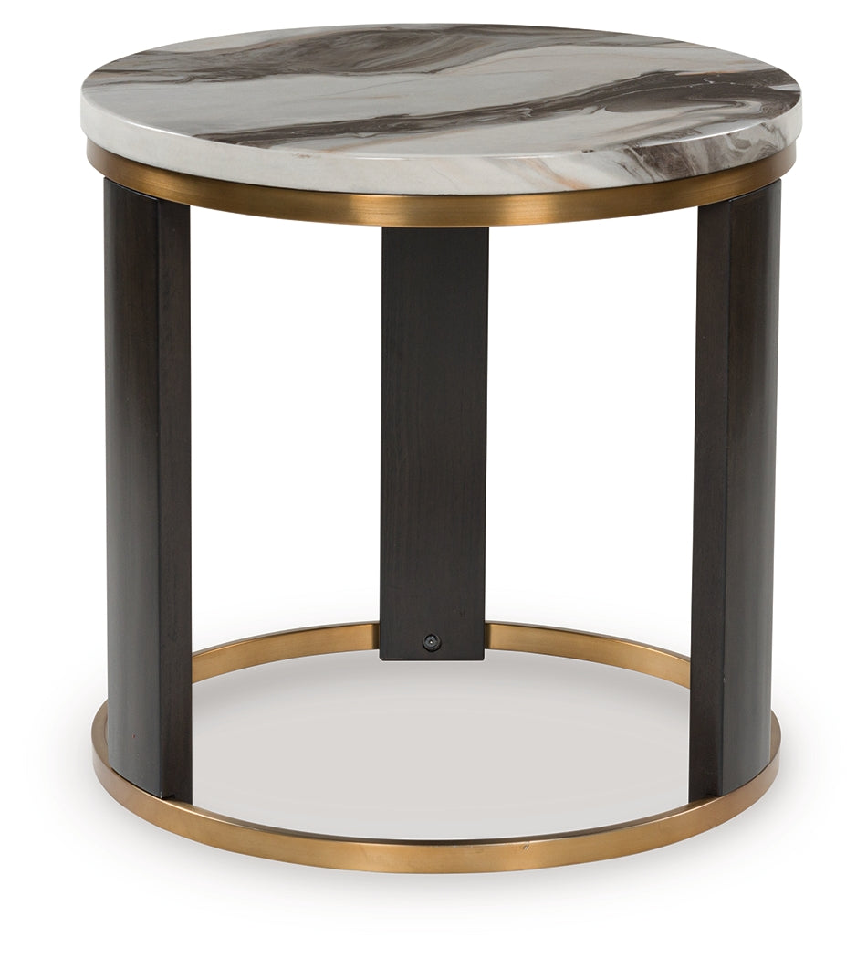 Diamond Furniture - Ashley Furniture - Jazmore End Table - Round End Table / Brown/Brass Finish - T671-6