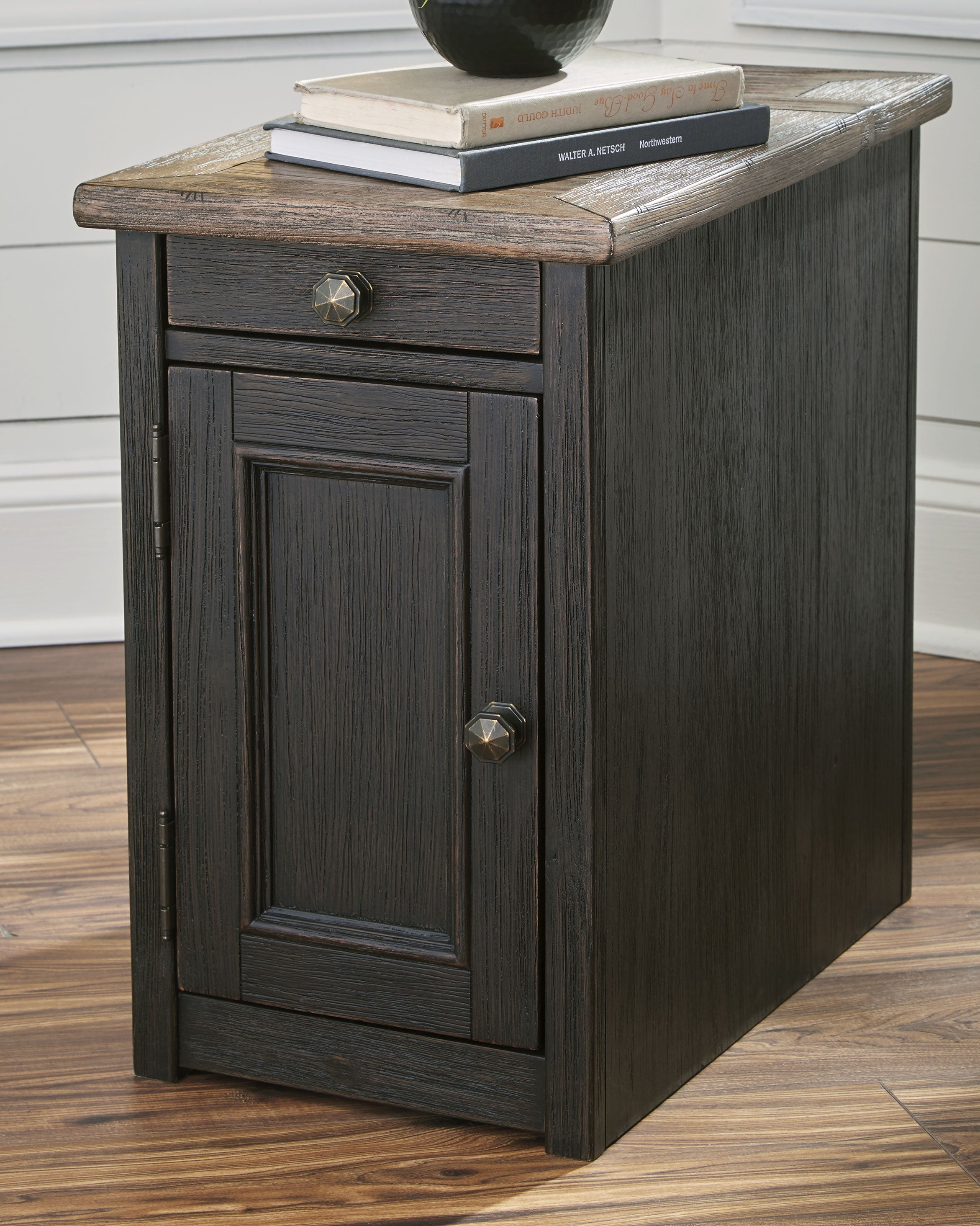 Diamond Furniture - Ashley Furniture - Tyler Creek Chairside End Table with USB Ports & Outlets - Chair Side End Table / Grayish Brown/Black - T736-7