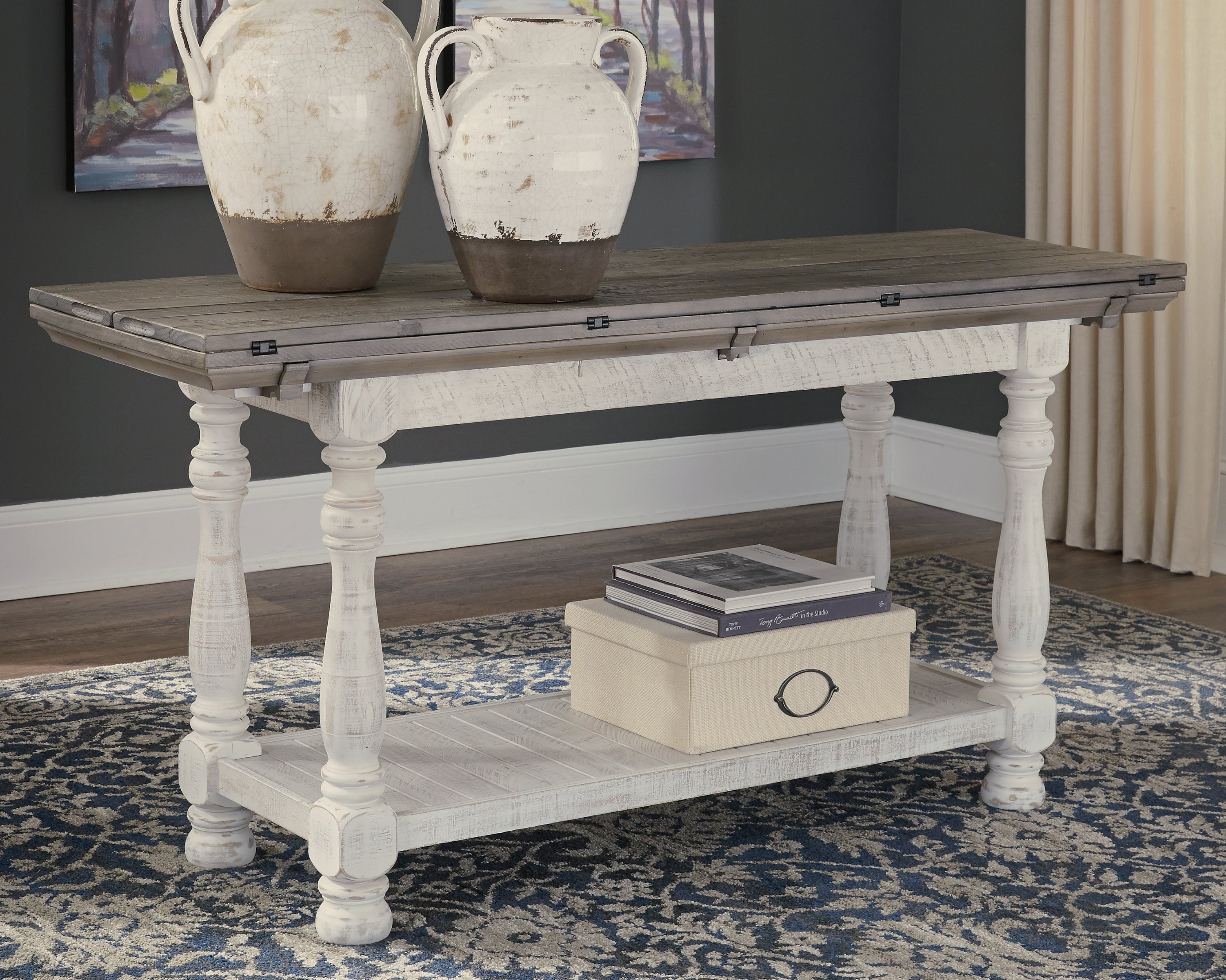 Diamond Furniture - Ashley Furniture - Havalance Sofa/Console Table - Flip Top Sofa Table / Gray/White - T814-4