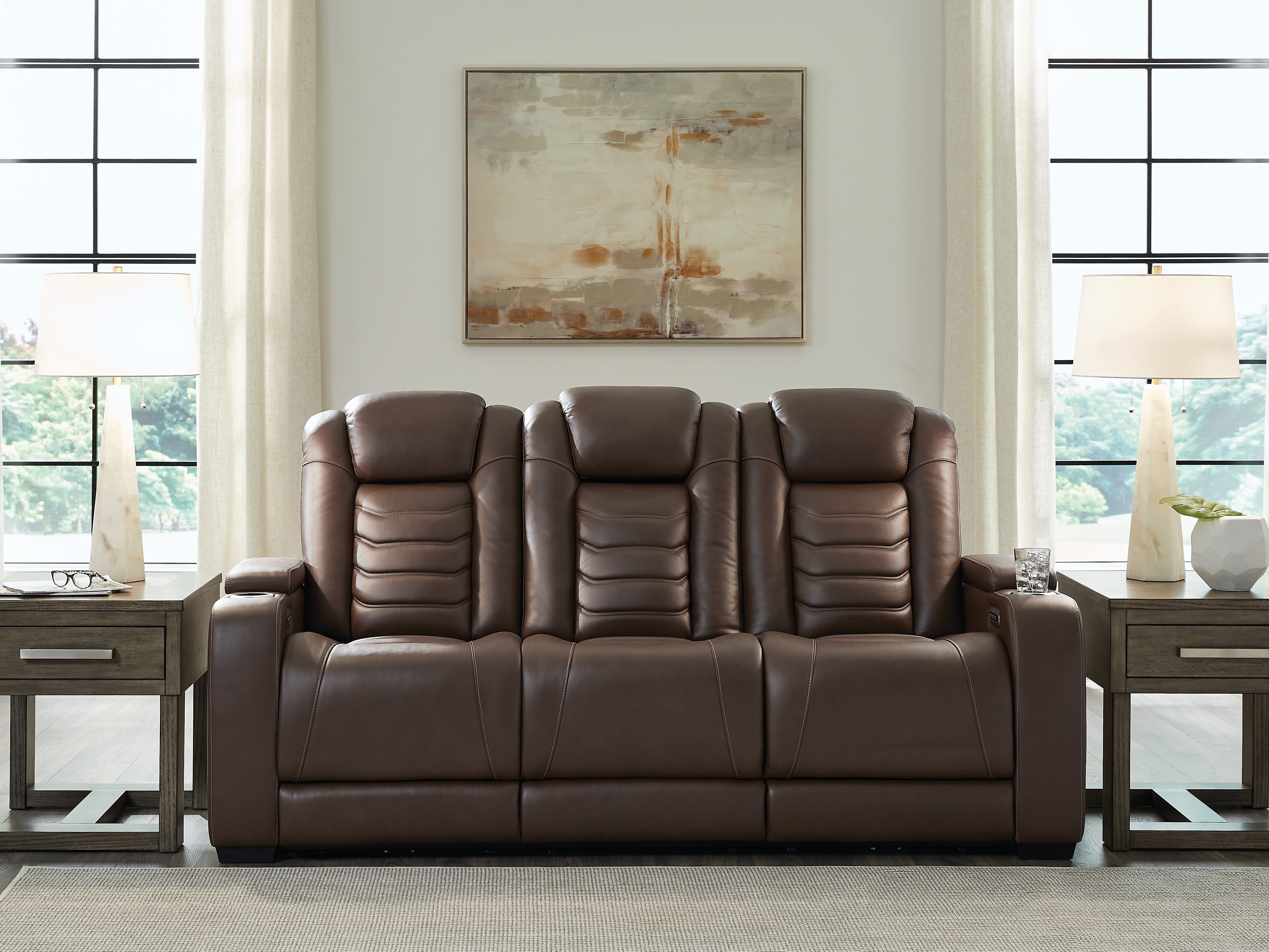 Diamond Furniture - Ashley Furniture - High Impact Living Room - PWR REC Sofa with ADJ Headrest / Tobacco - U1060115