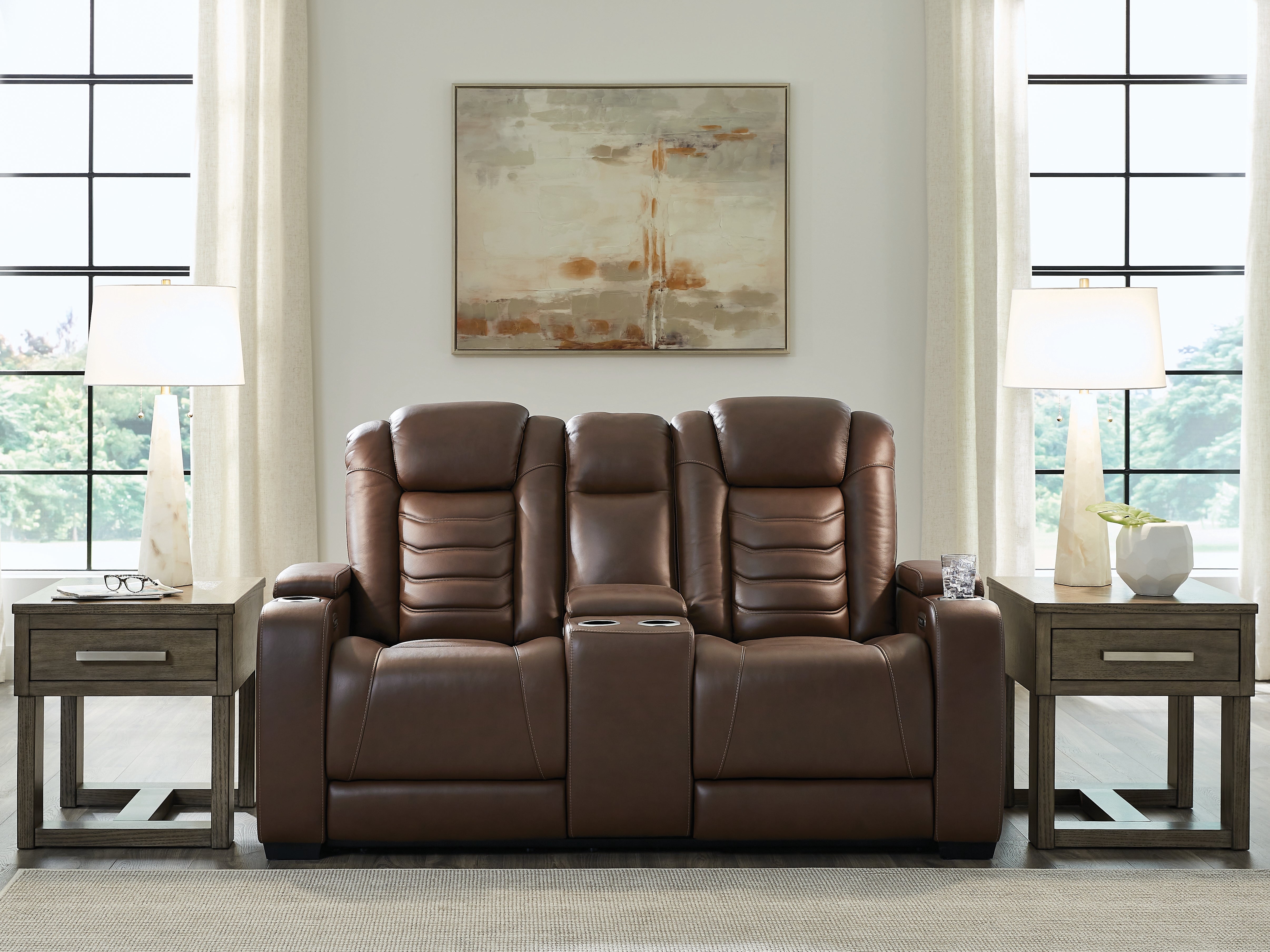 Diamond Furniture - Ashley Furniture - High Impact Living Room - PWR REC Loveseat/CON/ADJ HDRST / Tobacco - U1060118