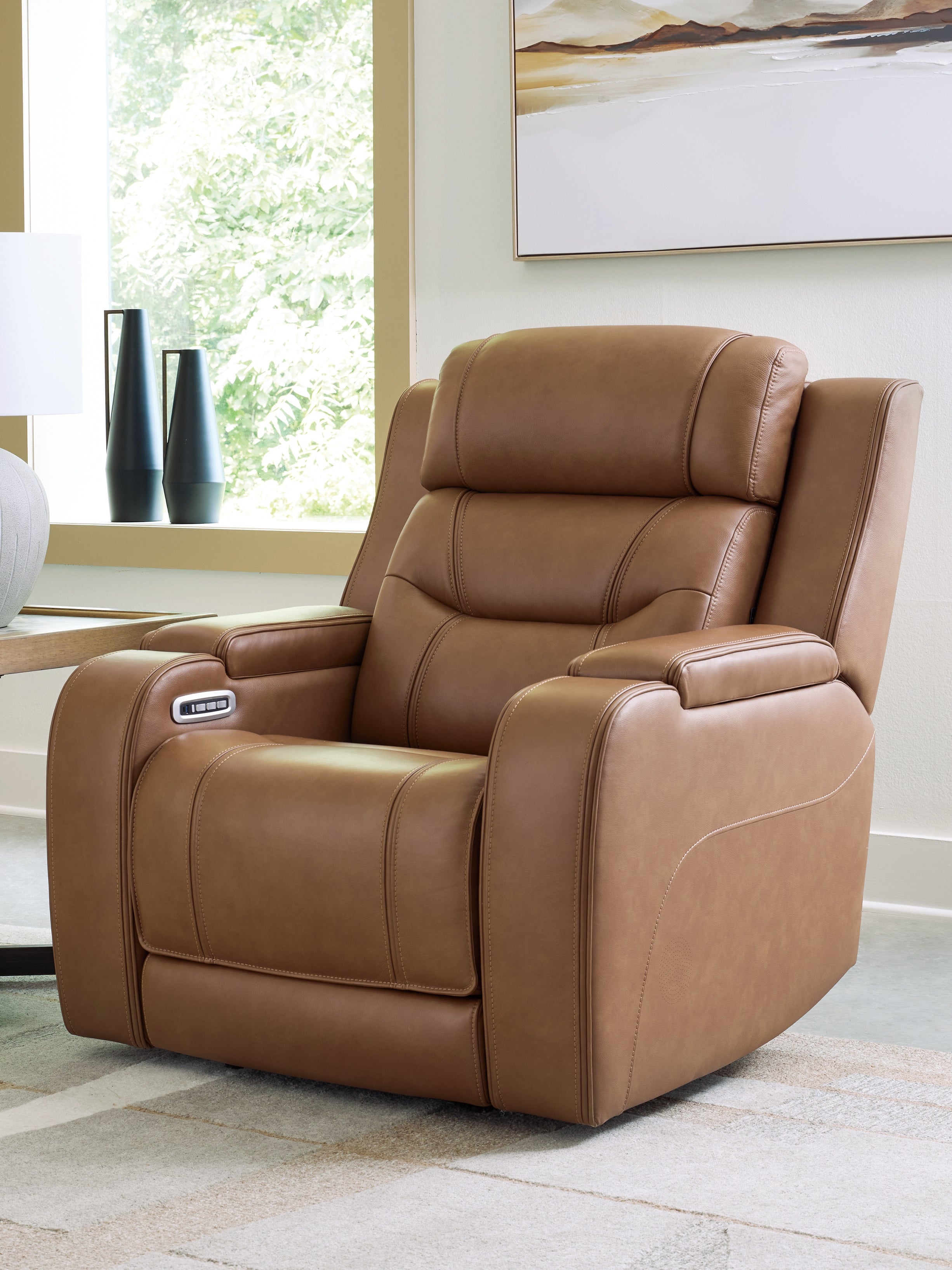 Diamond Furniture - Ashley Furniture - Knightington Living Room - Power Recliner w/Audio Seating / Caramel - PCU1160013A