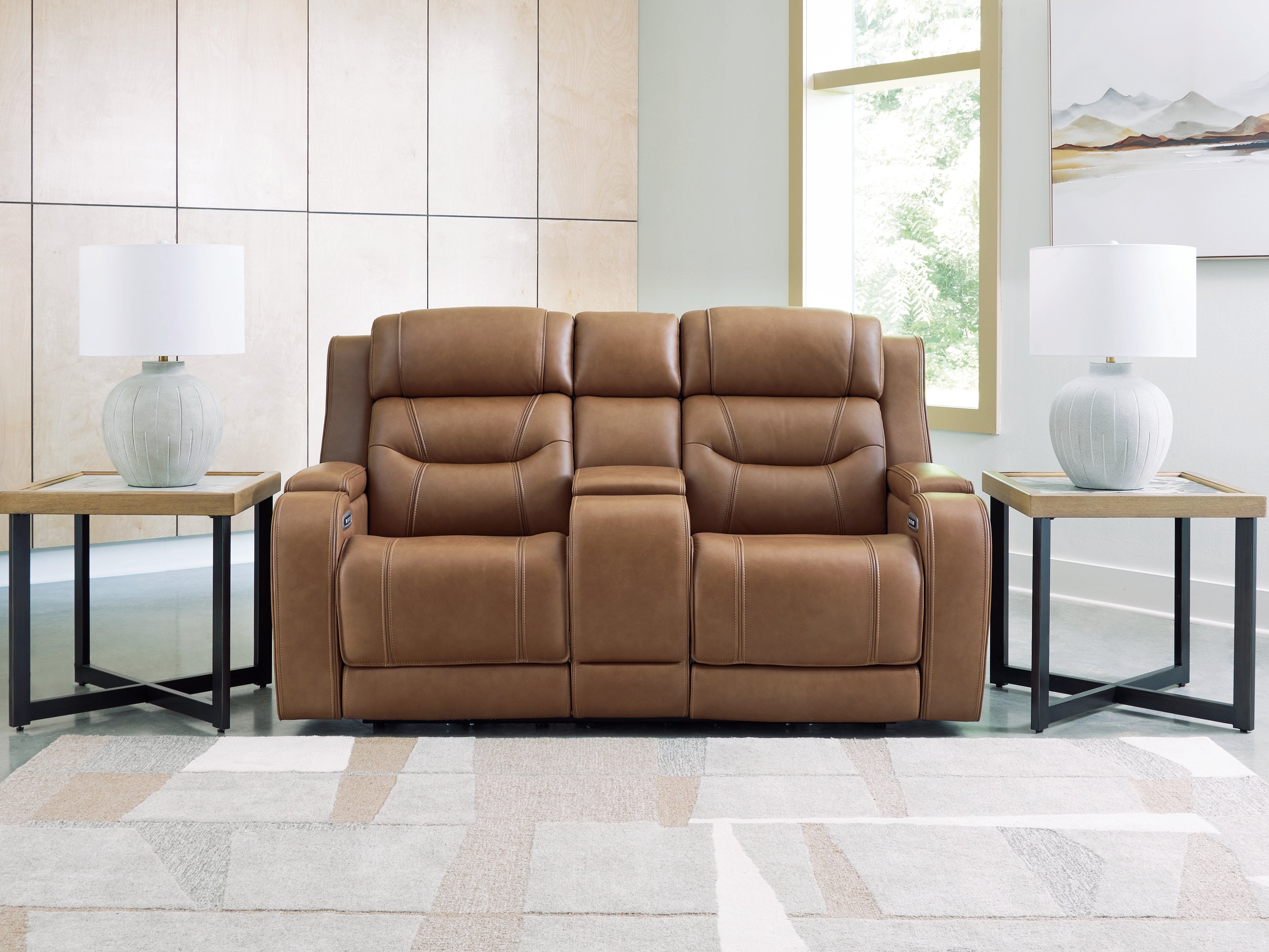Diamond Furniture - Ashley Furniture - Knightington Living Room - PWR REC Love w/Audio Seating / Caramel - PCU1160018A