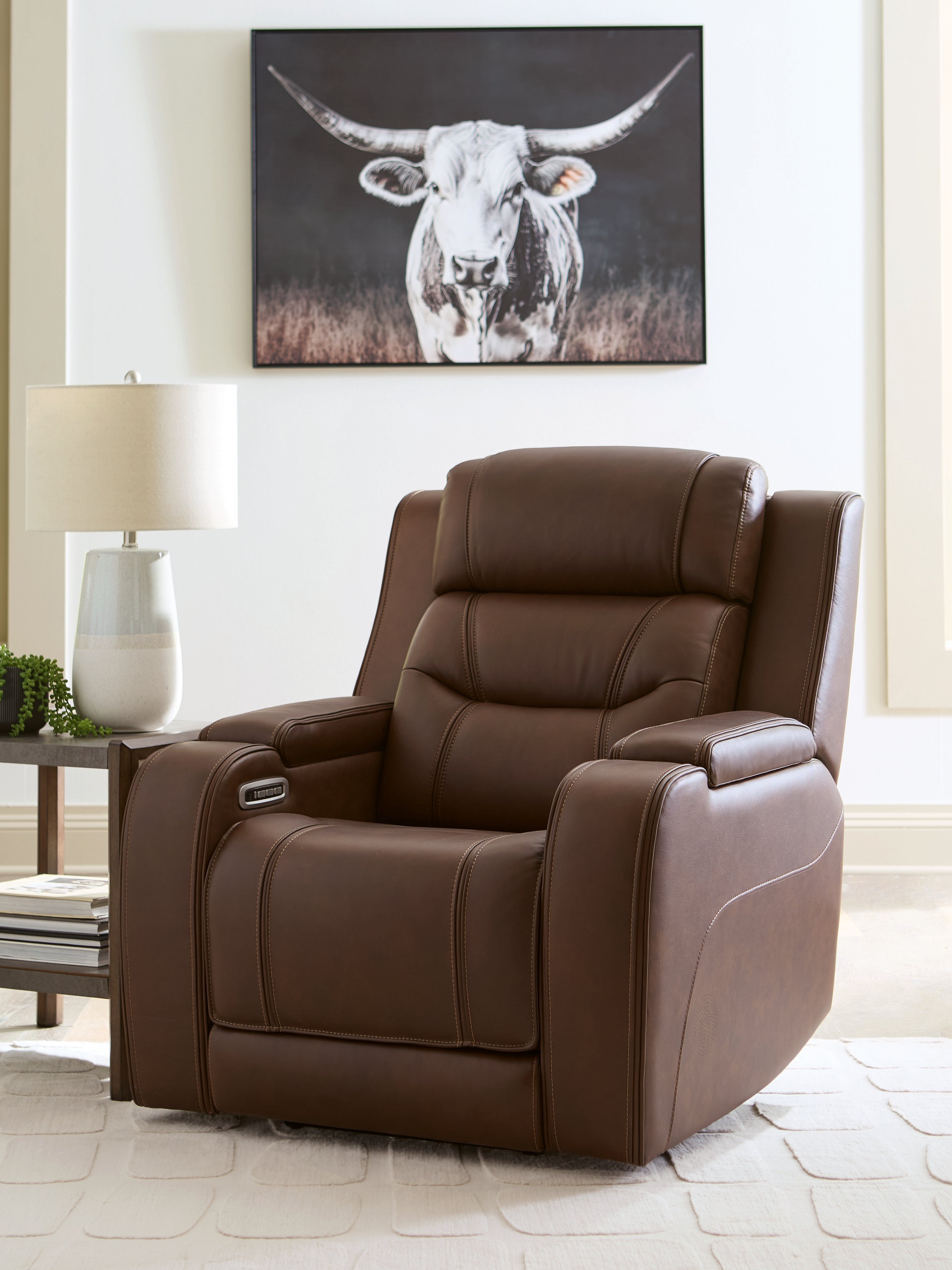 Diamond Furniture - Ashley Furniture - Knightington Living Room - PWR REC Sofa w/Audio Seating / Brown - PCU1160215A