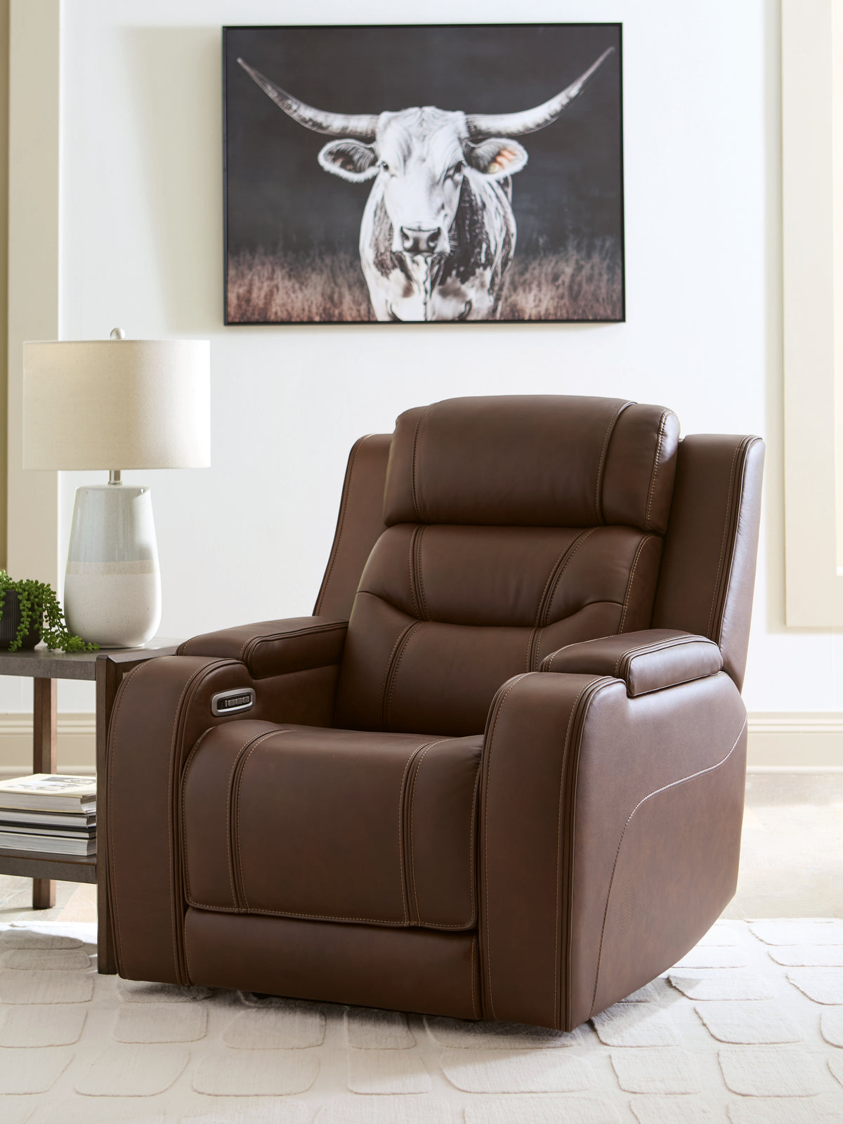 Diamond Furniture - Ashley Furniture - Knightington Living Room - PWR REC Sofa w/Audio Seating / Brown - PCU1160215A