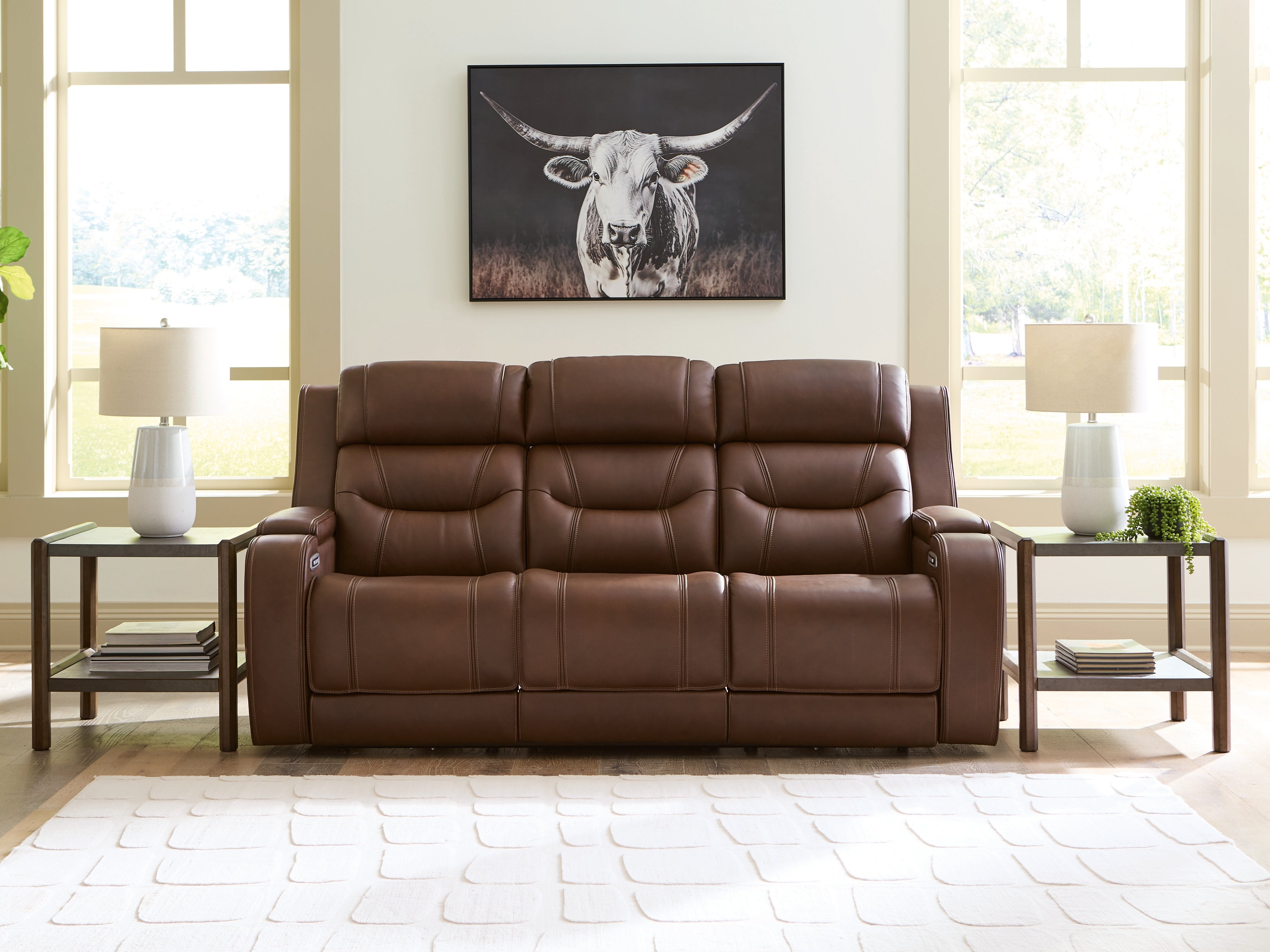 Diamond Furniture - Ashley Furniture - Knightington Living Room - PWR REC Sofa w/Audio Seating / Brown - PCU1160215A