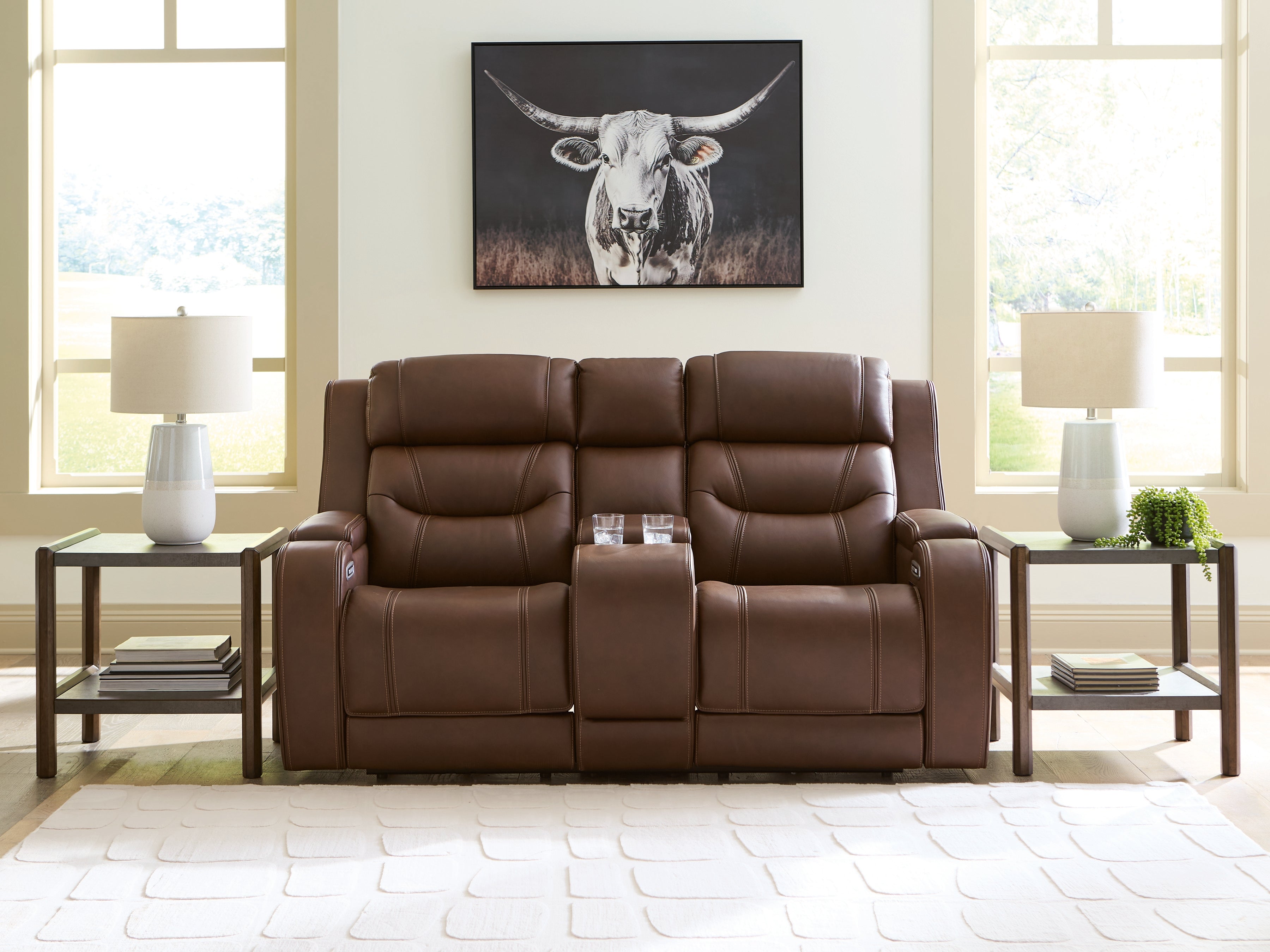 Diamond Furniture - Ashley Furniture - Knightington Power Reclining Loveseat with Audio Seating - PWR REC Love w/Audio Seating / Brown - PCU1160218A