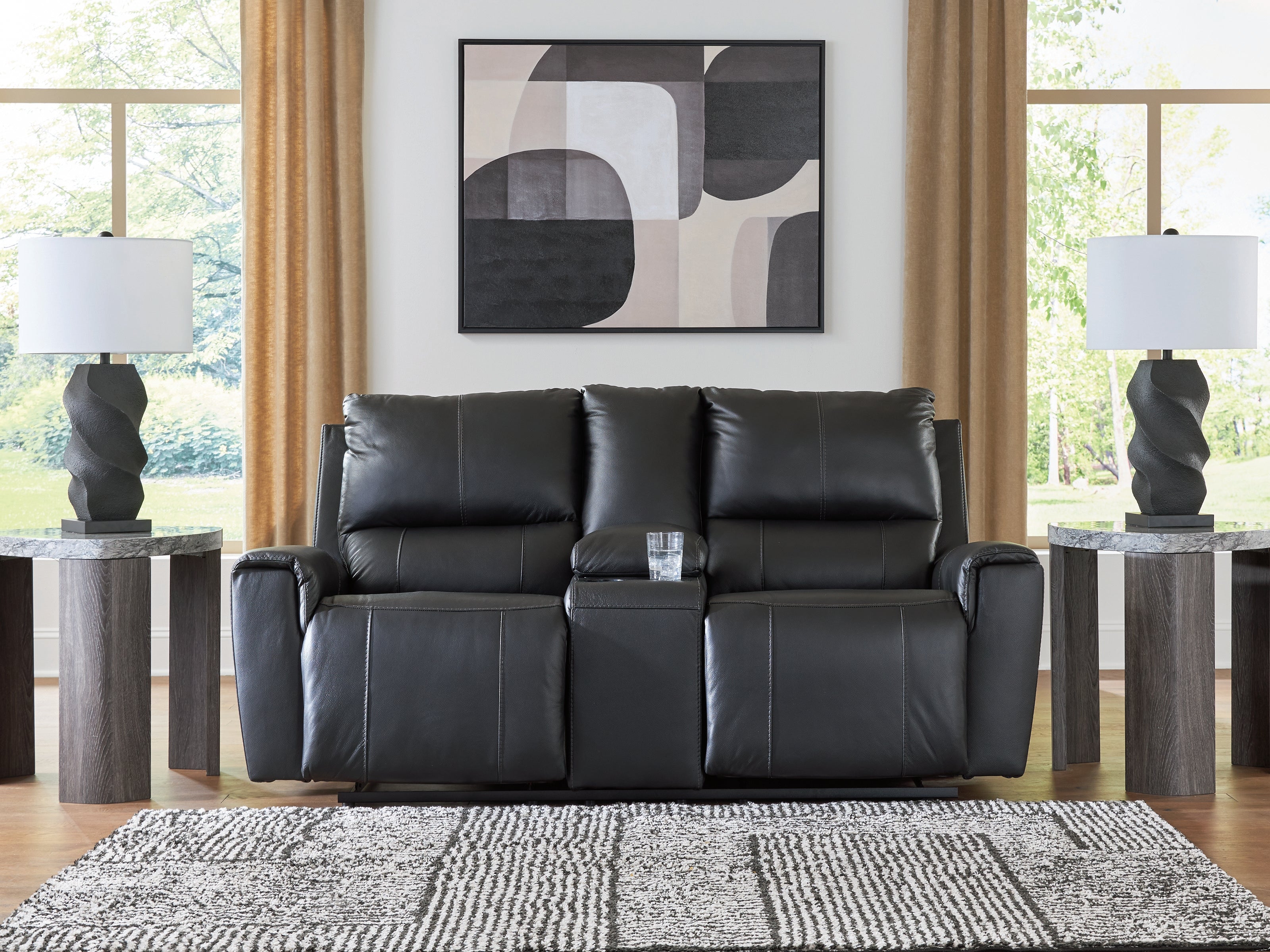 Diamond Furniture - Ashley Furniture - Glossmore Living Room - DBL Rec Loveseat w/Console / Black - PCU1170094
