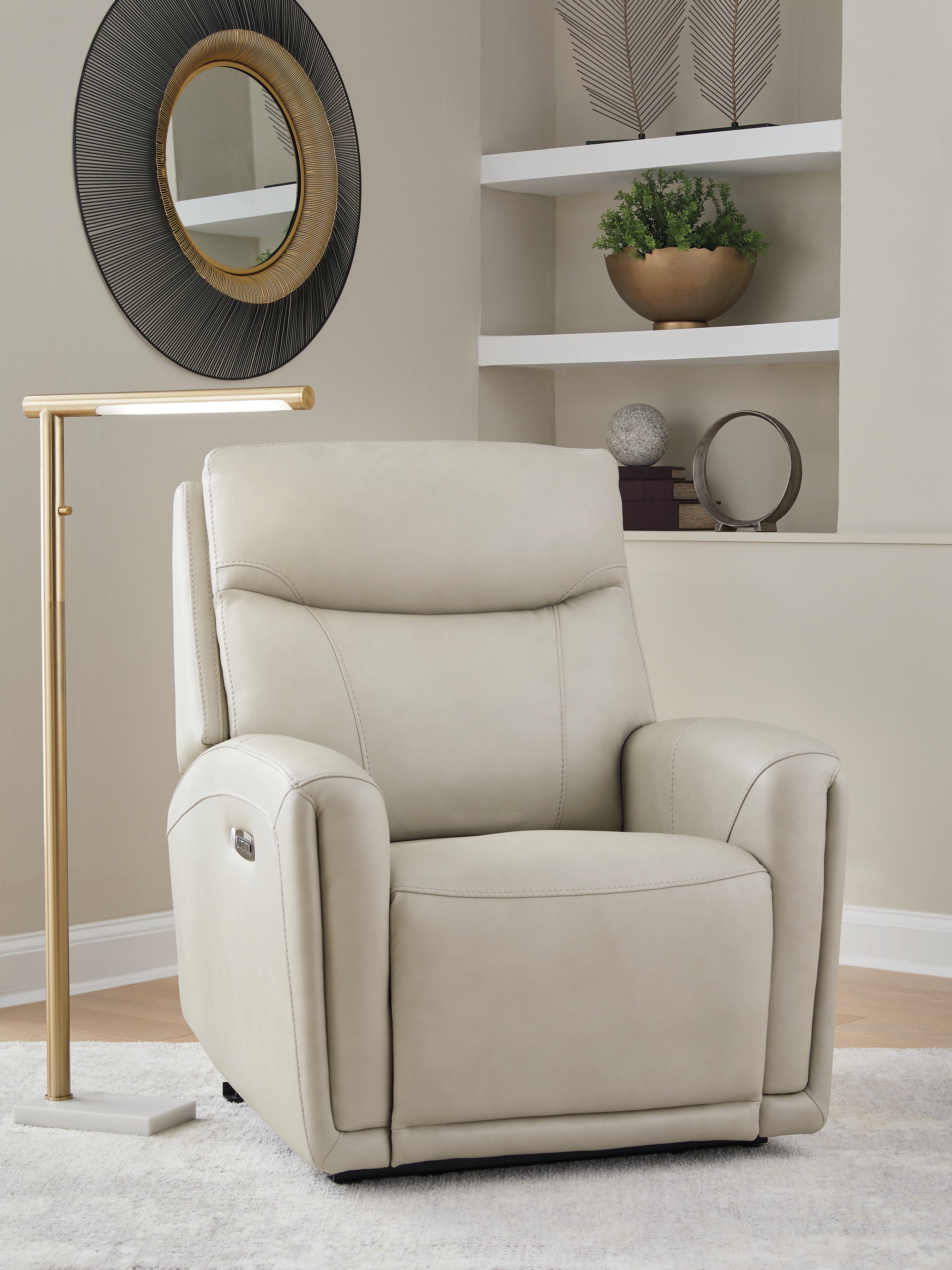 Diamond Furniture - Ashley Furniture - Pincara Power AutoGlide Recliner - PWR AutoGlide REC/ADJ Headrest / Bone - PCU1380042