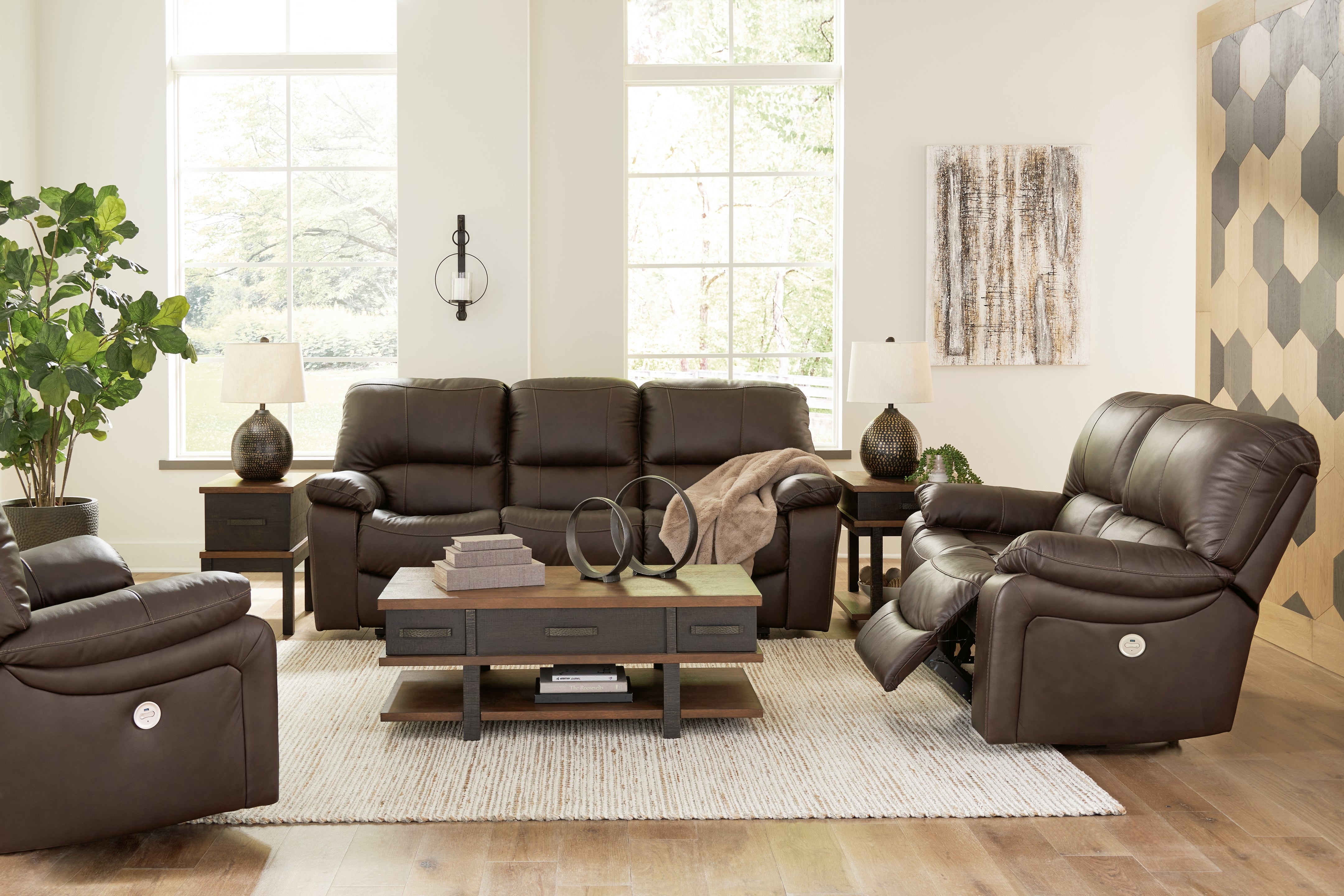 Diamond Furniture - Ashley Furniture - Leesworth Power Reclining Sofa - Power Reclining Sofa, Loveseat and Recliner / Dark Brown - U43808U2